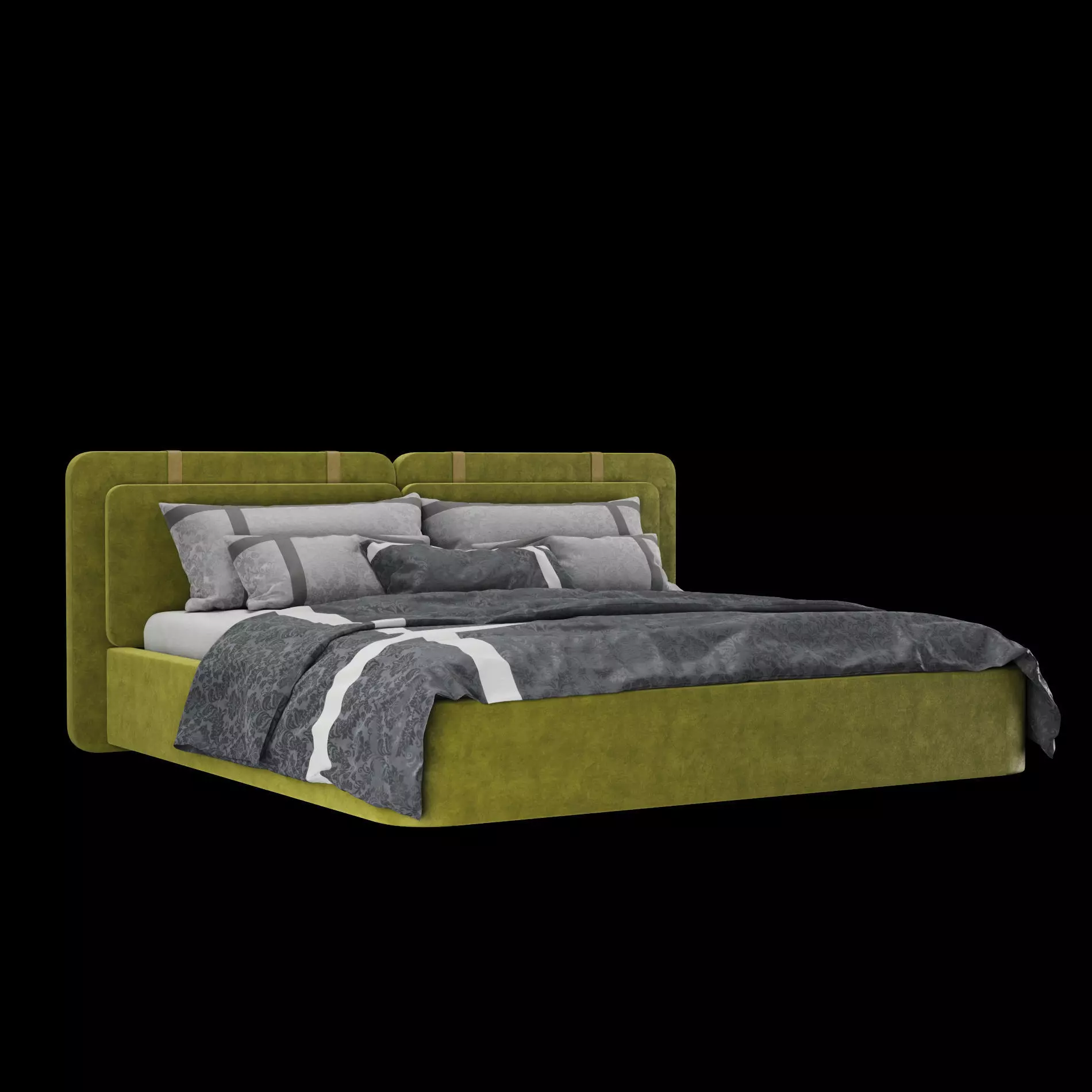 Bed with pillows and blanket 018 3D model_0