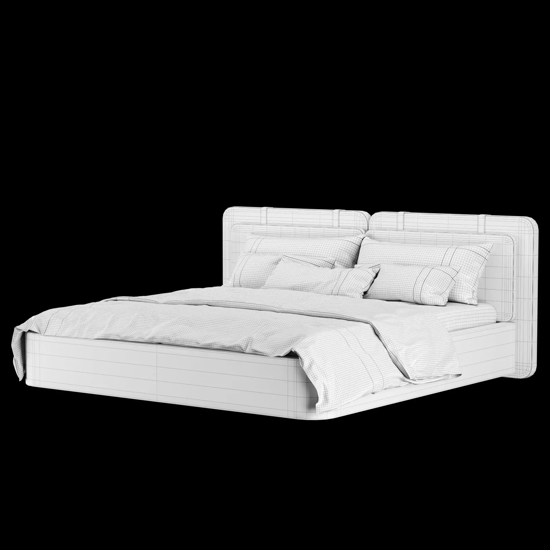 Bed with pillows and blanket 018 3D model_12