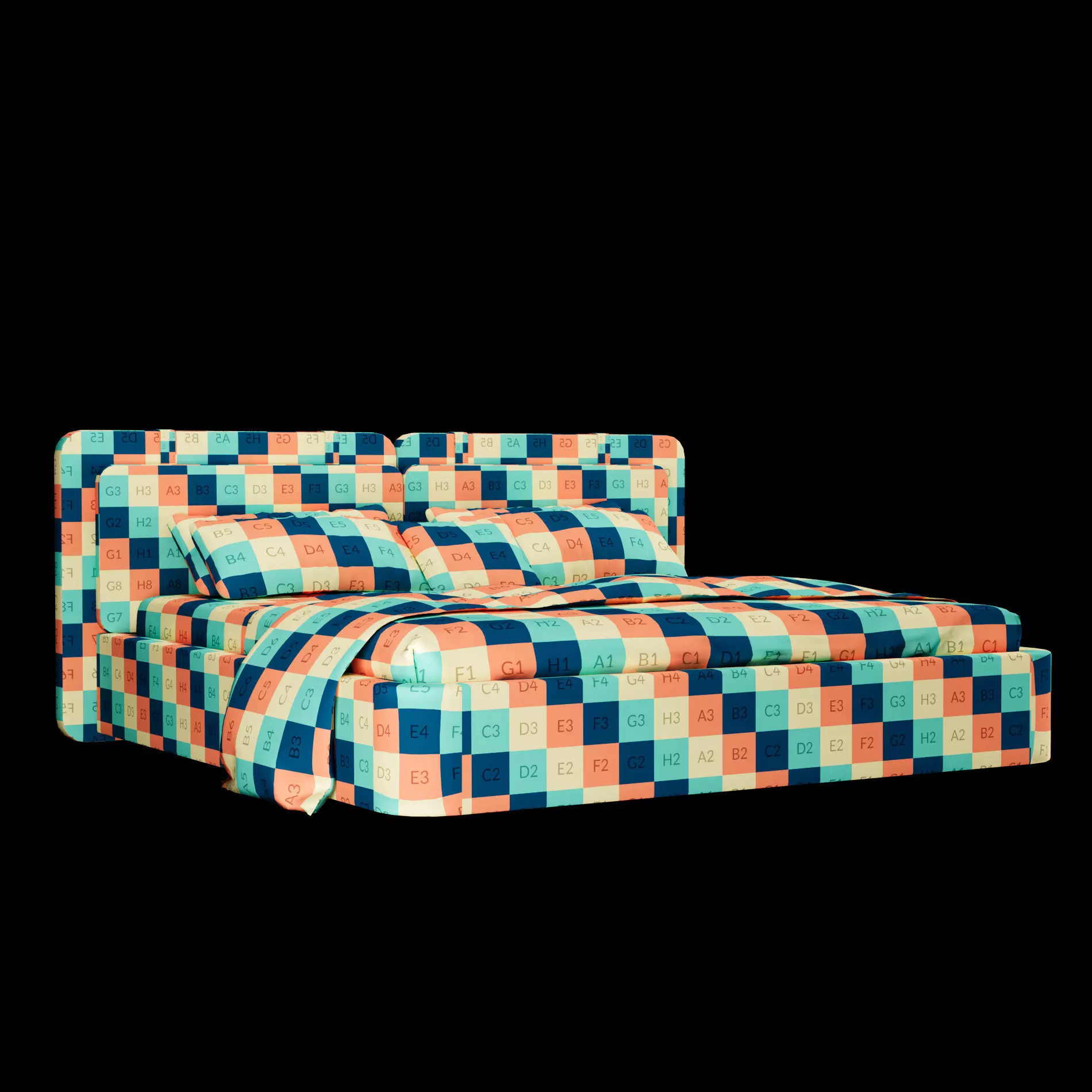 Bed with pillows and blanket 019 3D model_1