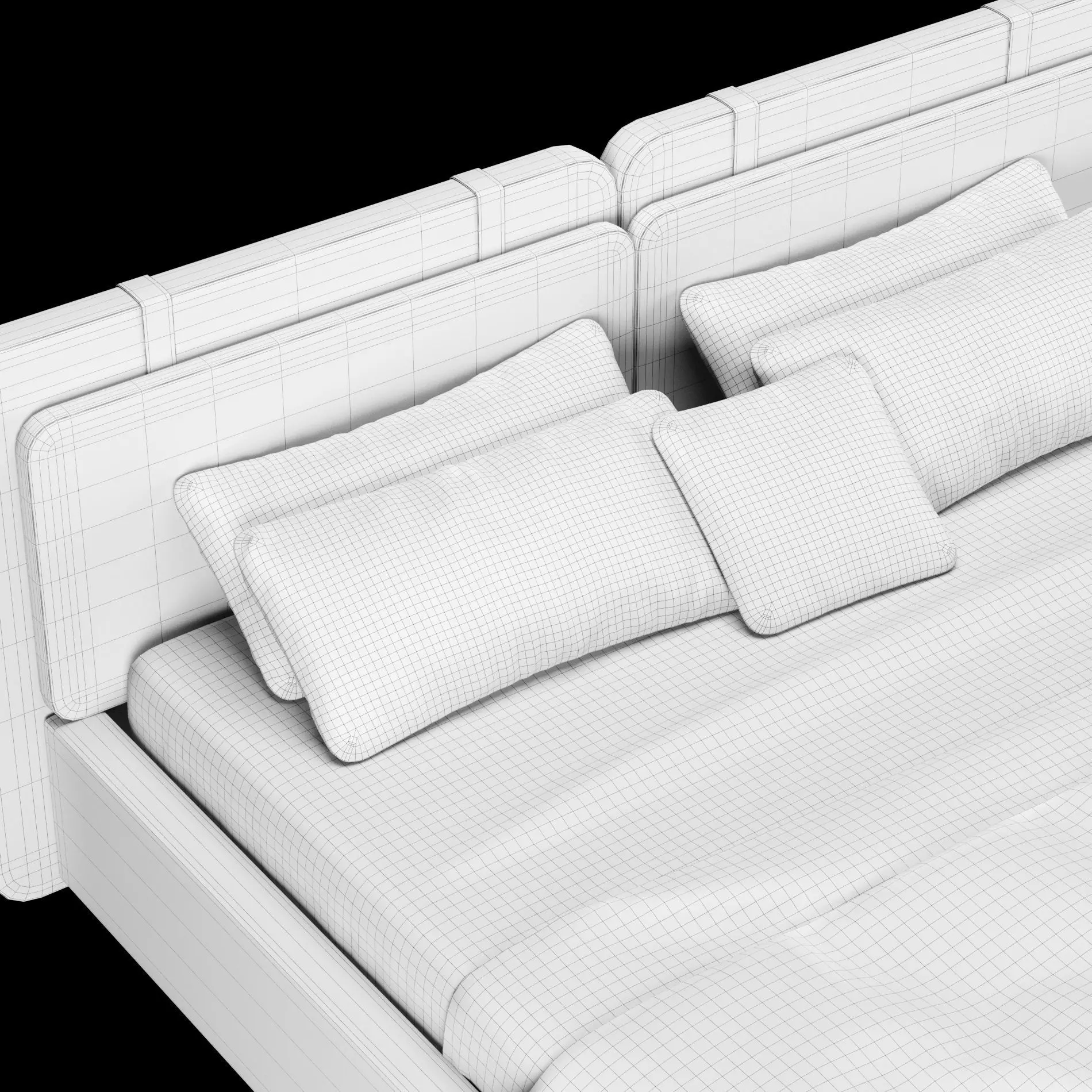 Bed with pillows and blanket 019 3D model_8