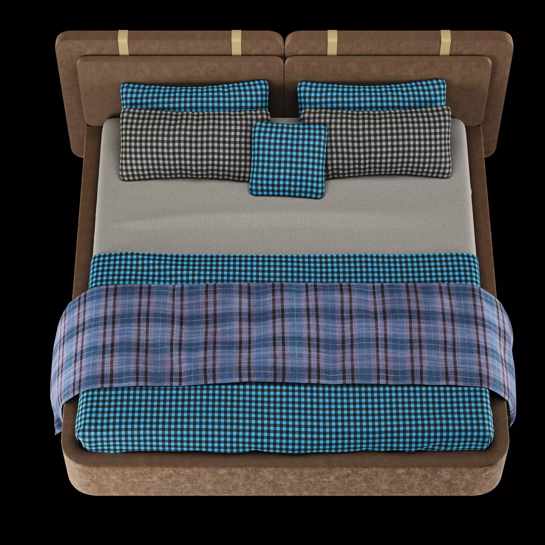 Bed with pillows and blanket 019 3D model_9