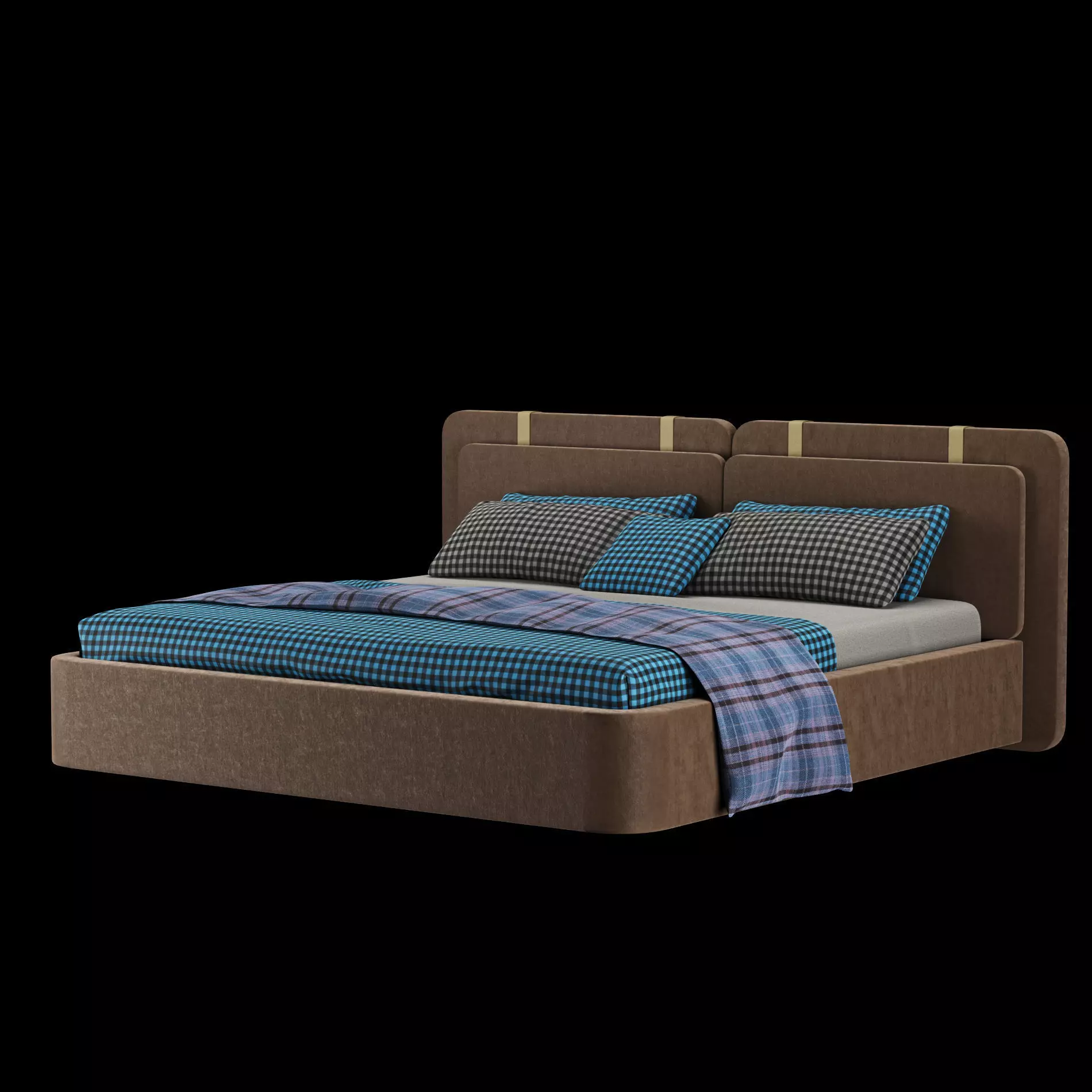Bed with pillows and blanket 019 3D model_11