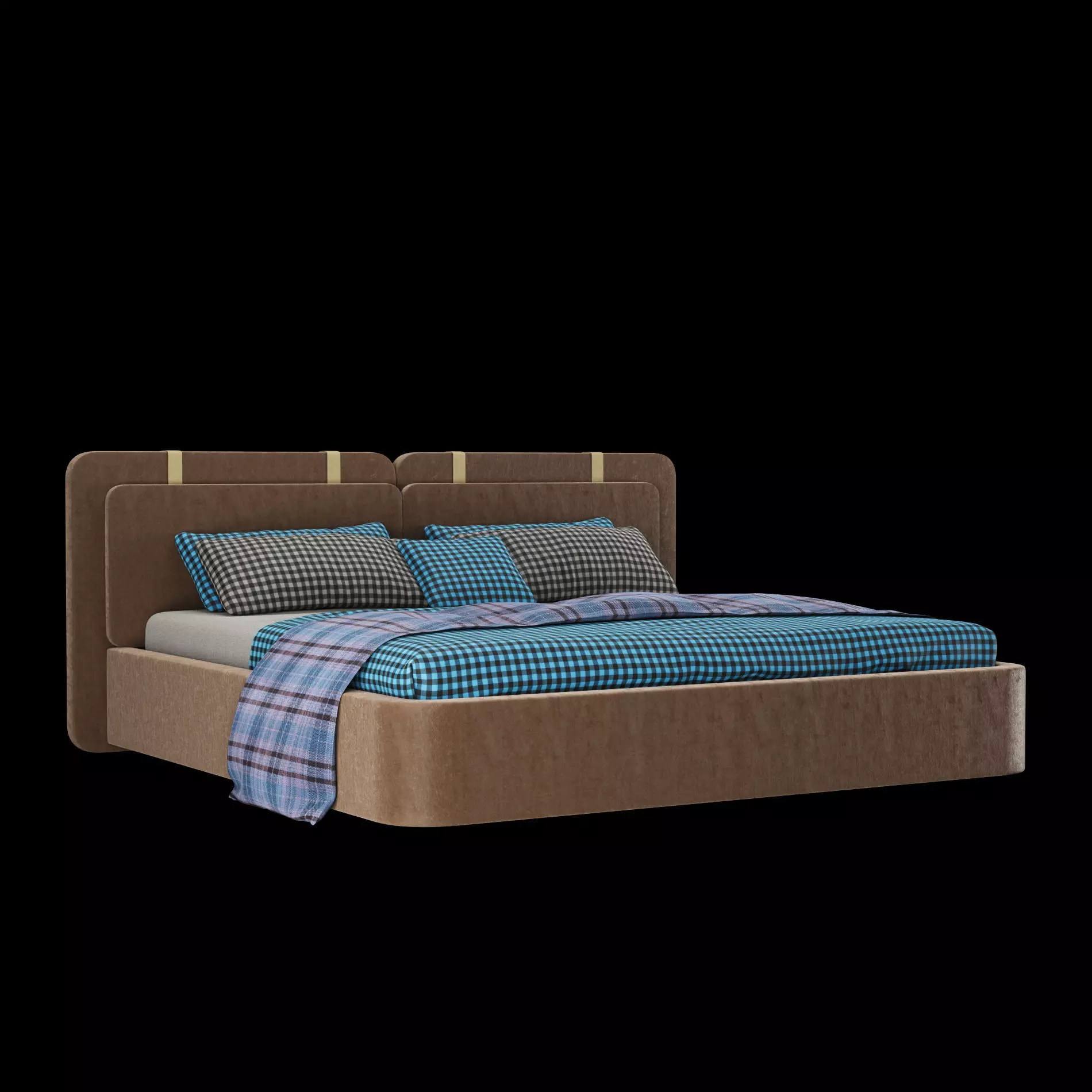 Bed with pillows and blanket 019 3D model_0