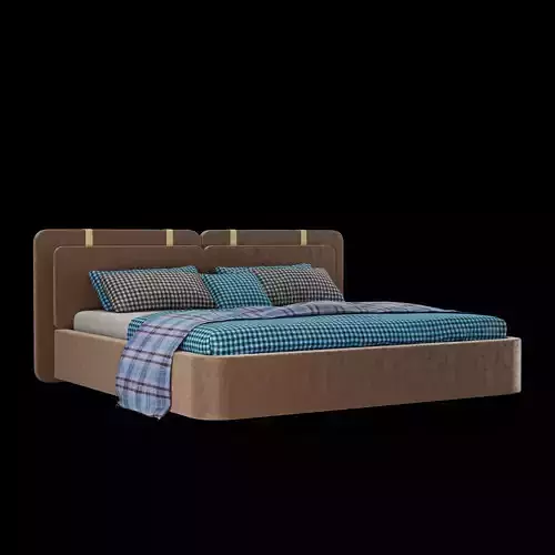 Modern fabric upholstered double bed with bedding set  019