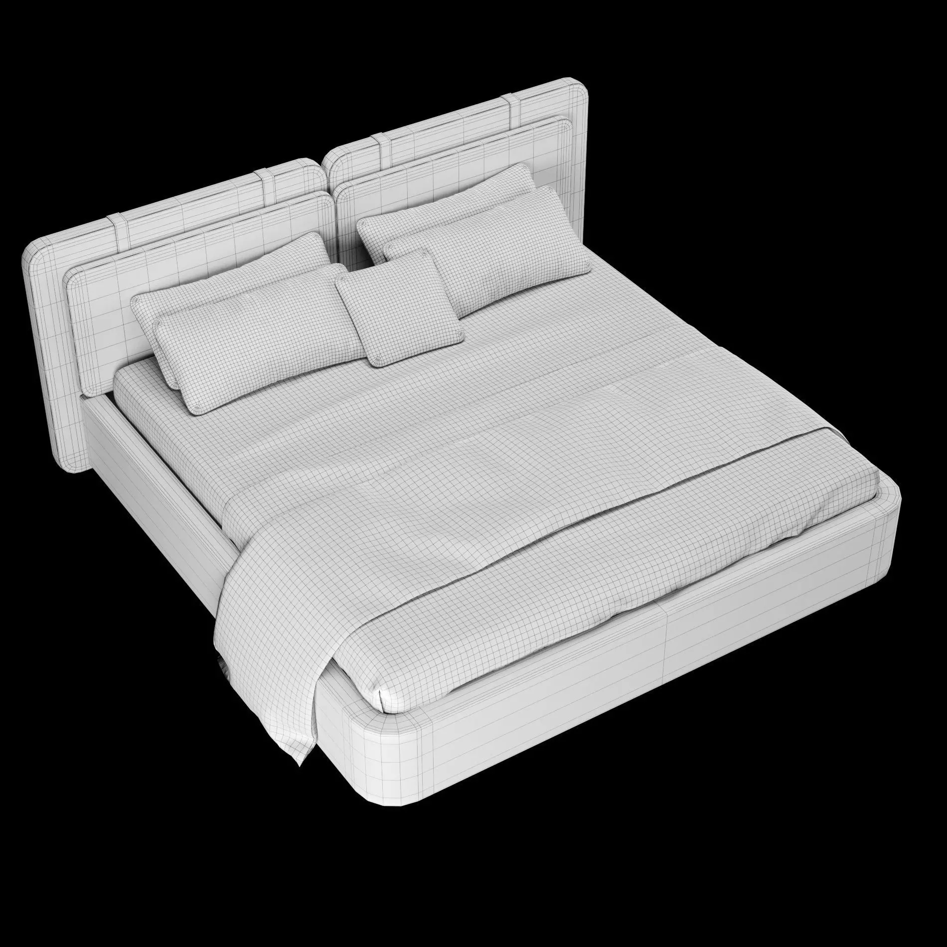 Bed with pillows and blanket 019 3D model_4