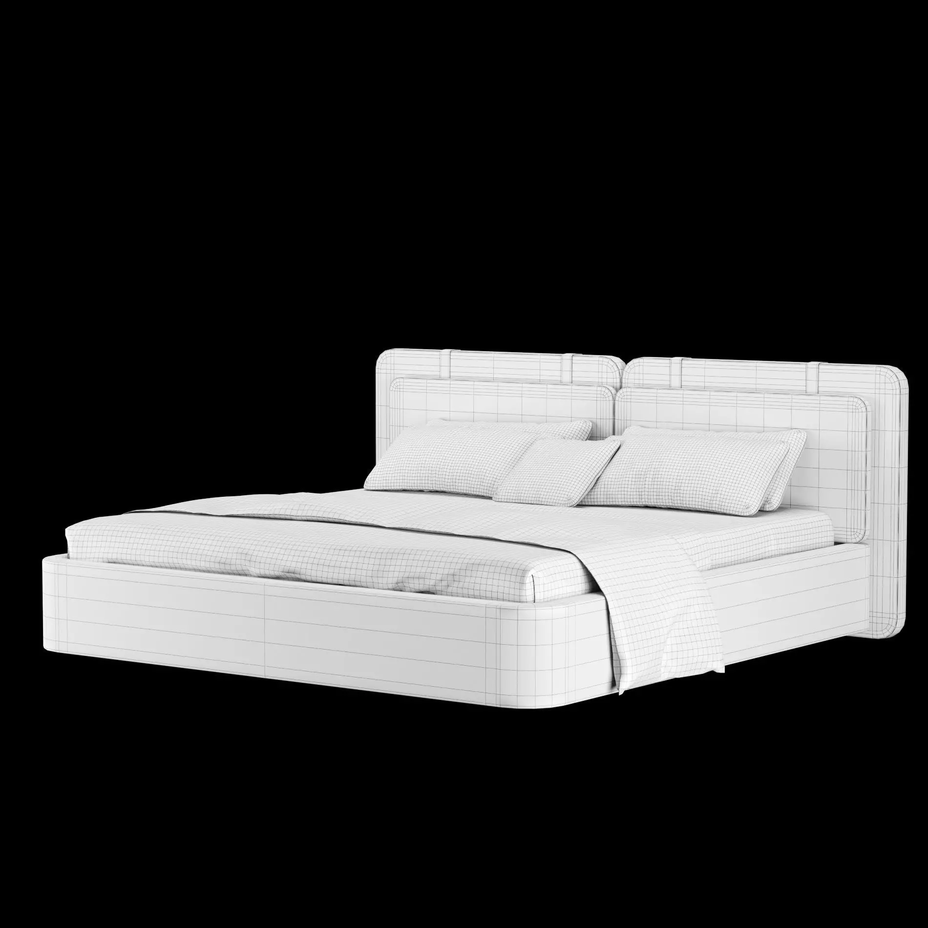 Bed with pillows and blanket 019 3D model_12