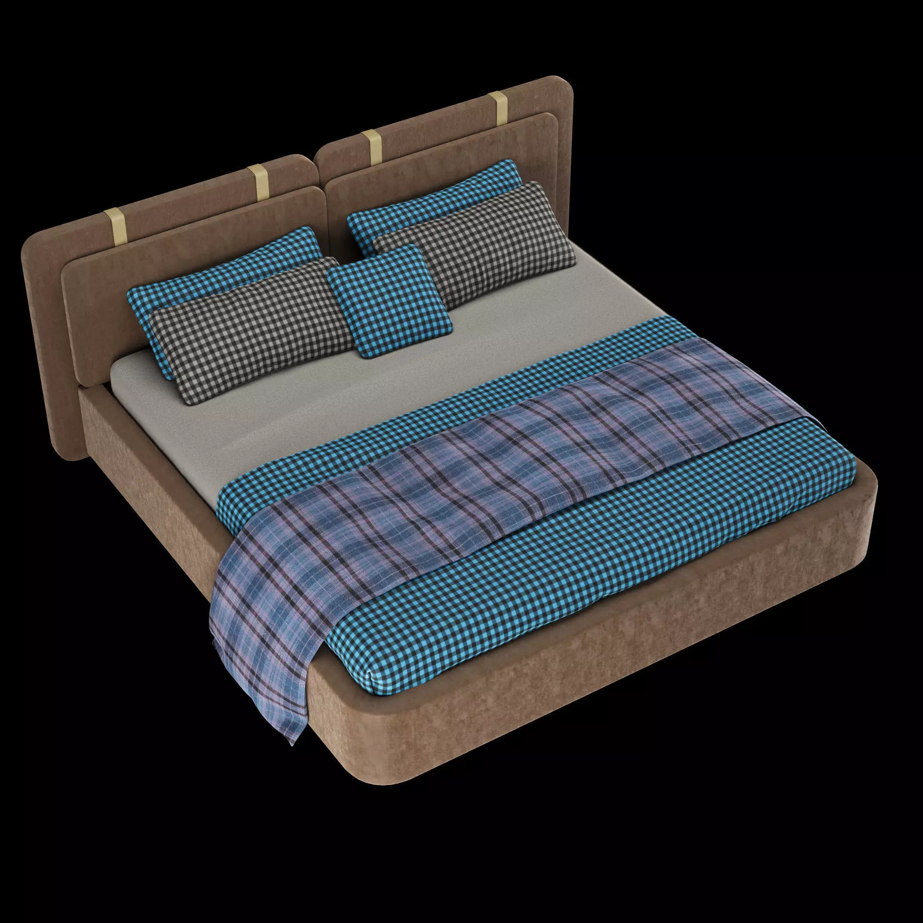 Bed with pillows and blanket 019 3D model_3