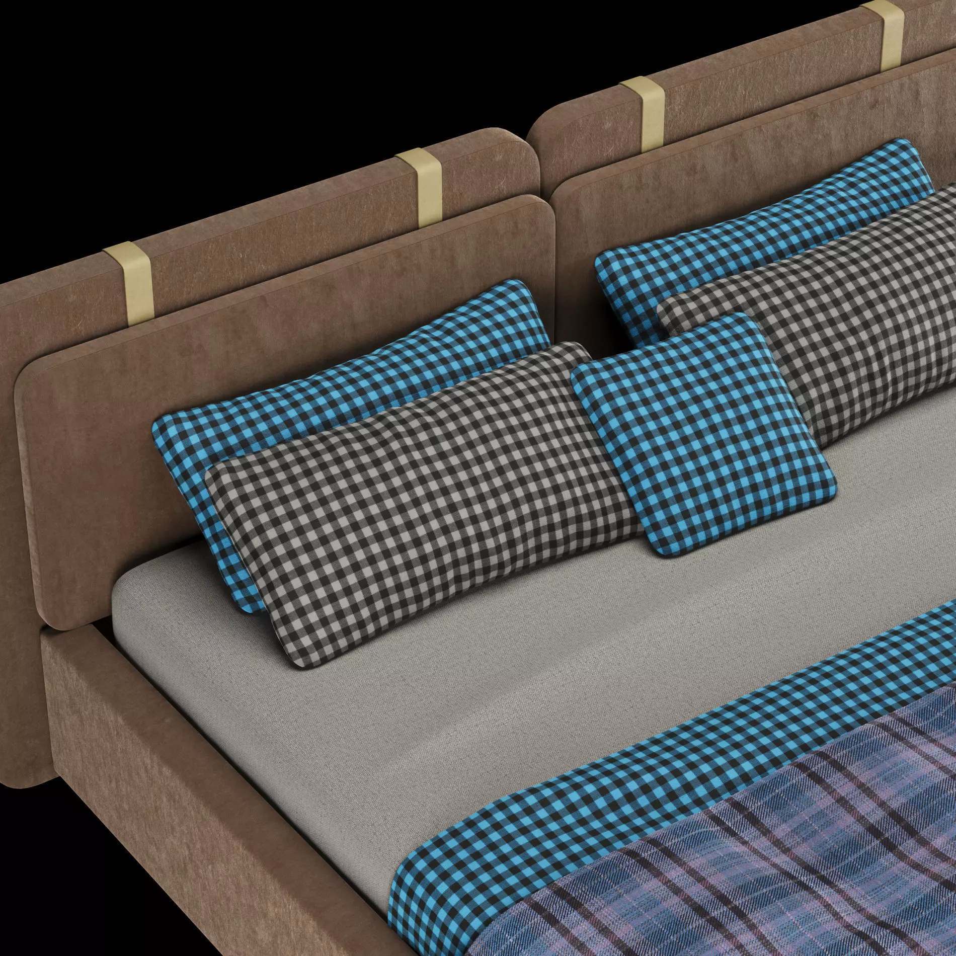 Bed with pillows and blanket 019 3D model_7