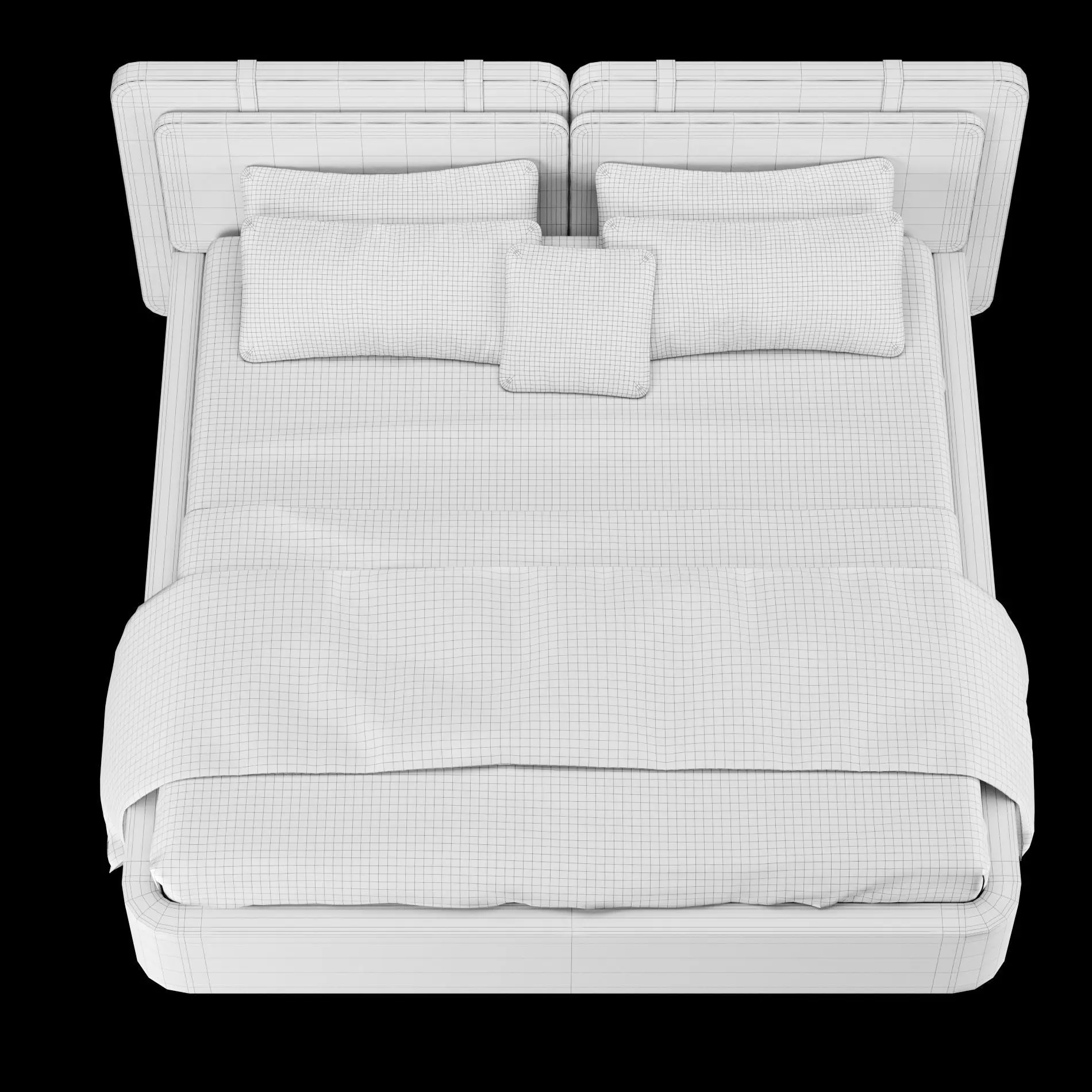 Bed with pillows and blanket 019 3D model_10