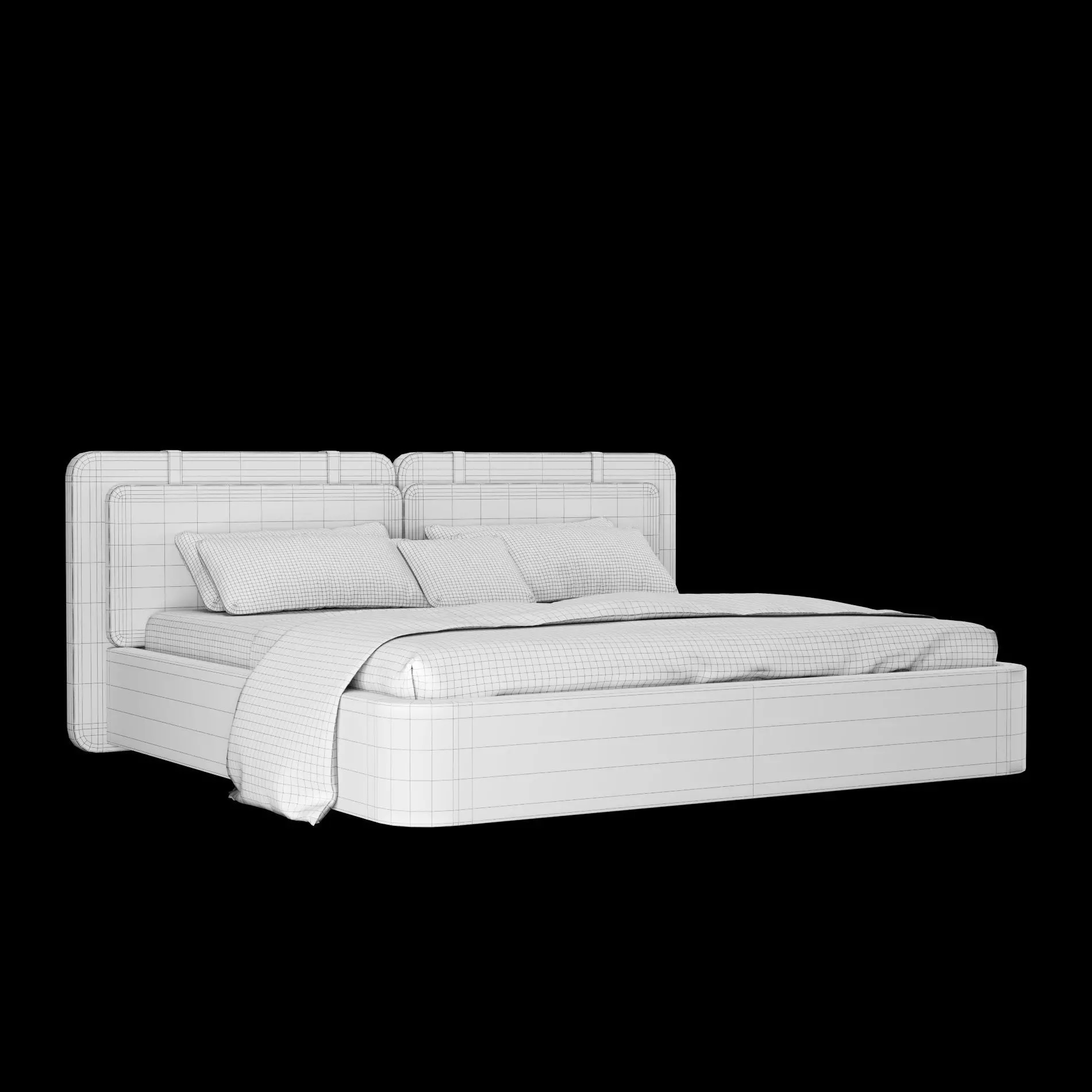 Bed with pillows and blanket 019 3D model_2