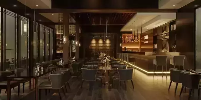 Restaurant Interior Design 3D model 2