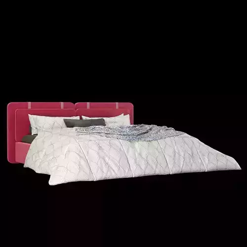 Modern fabric upholstered double bed with bedding set 020