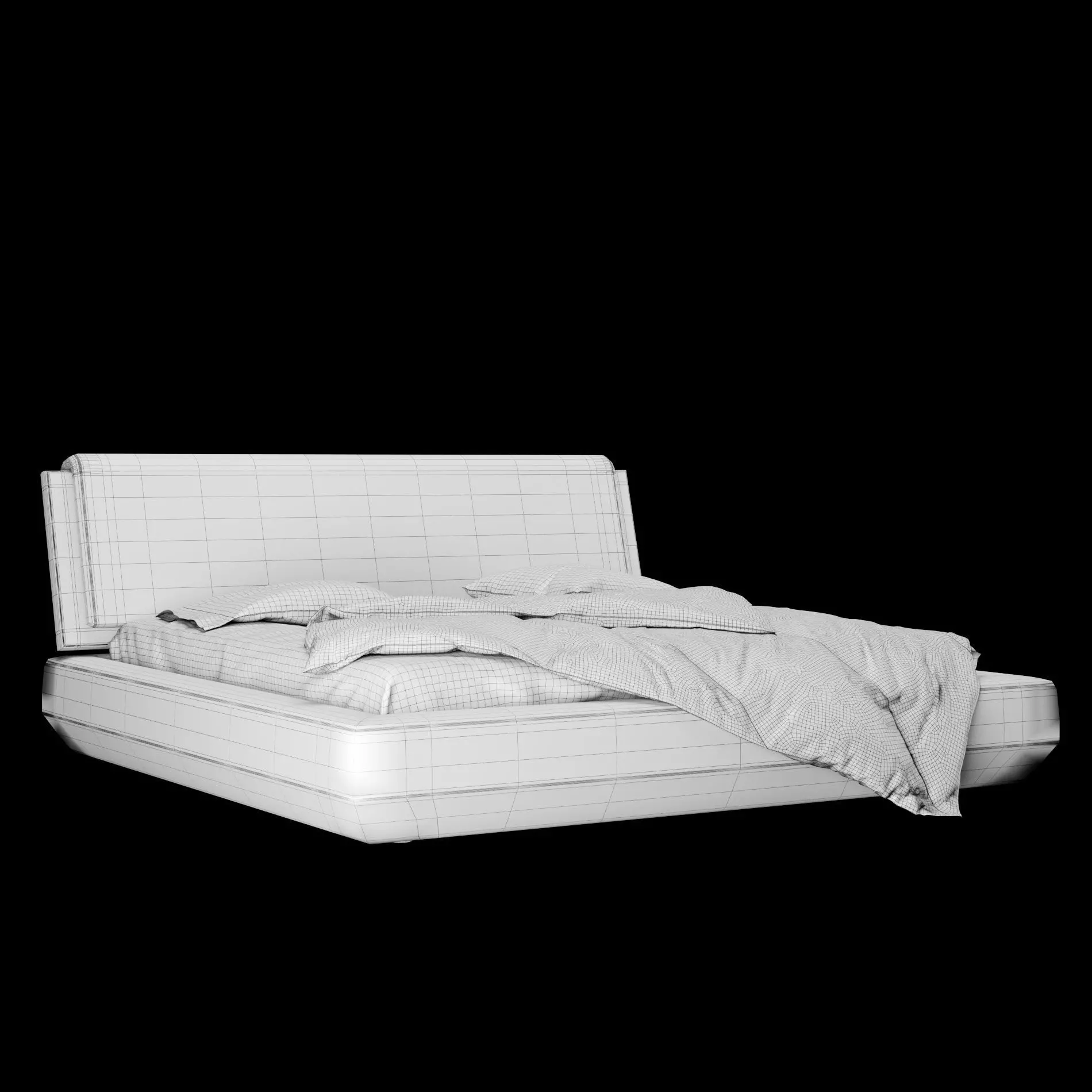 Bed with pillows and blanket 024 3D model_2