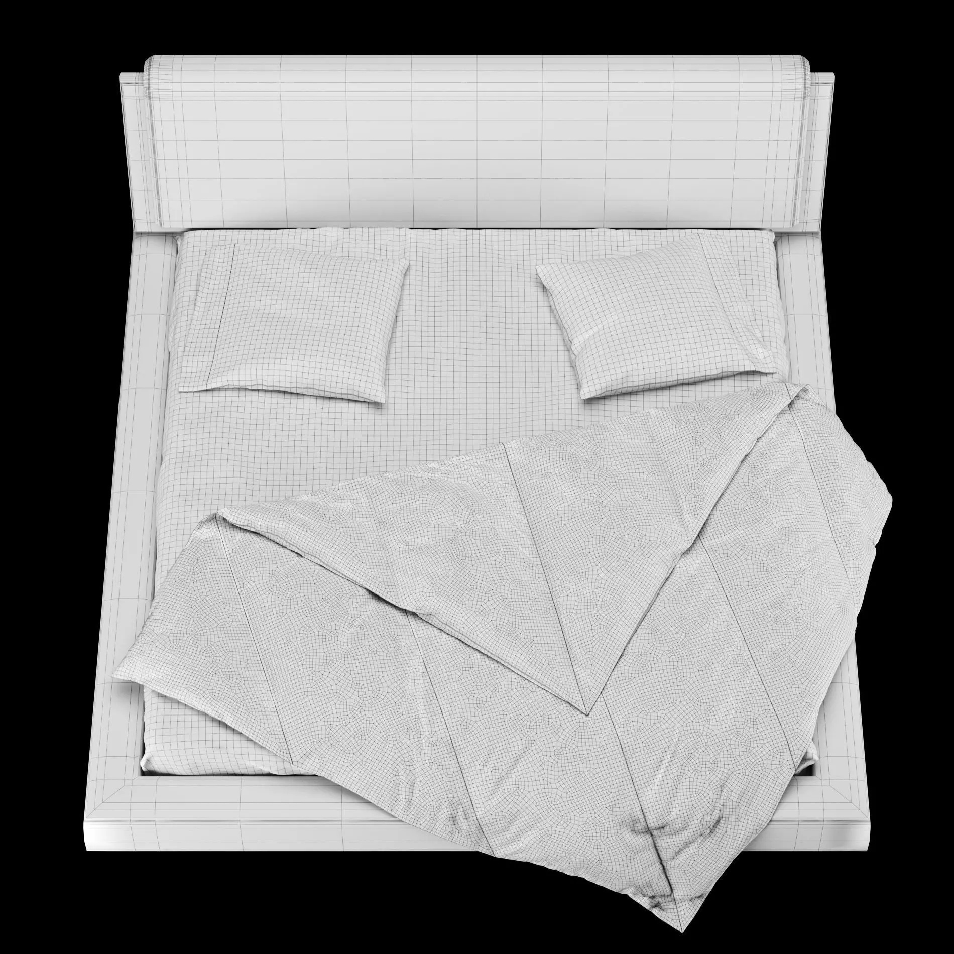 Bed with pillows and blanket 024 3D model_10