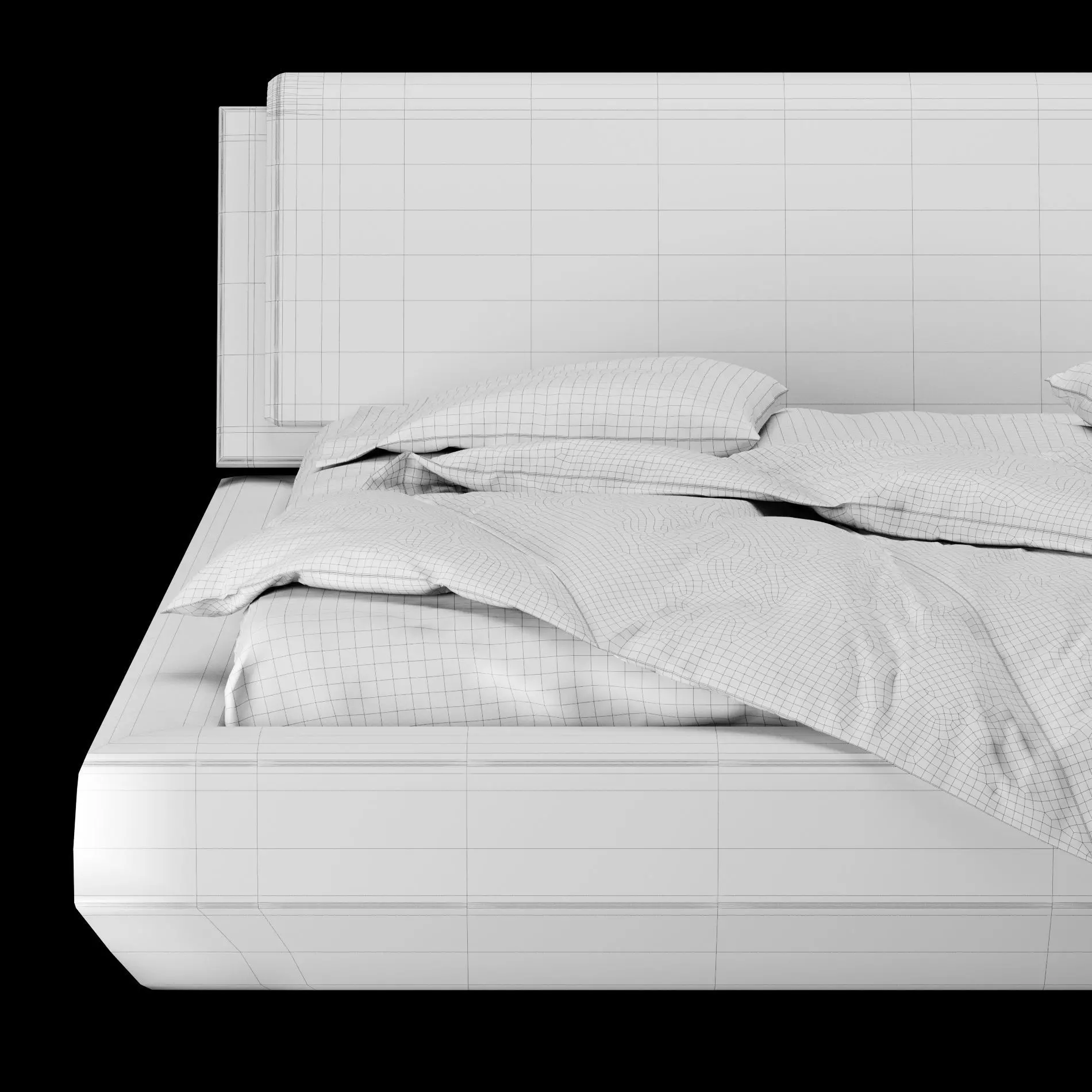 Bed with pillows and blanket 024 3D model_6