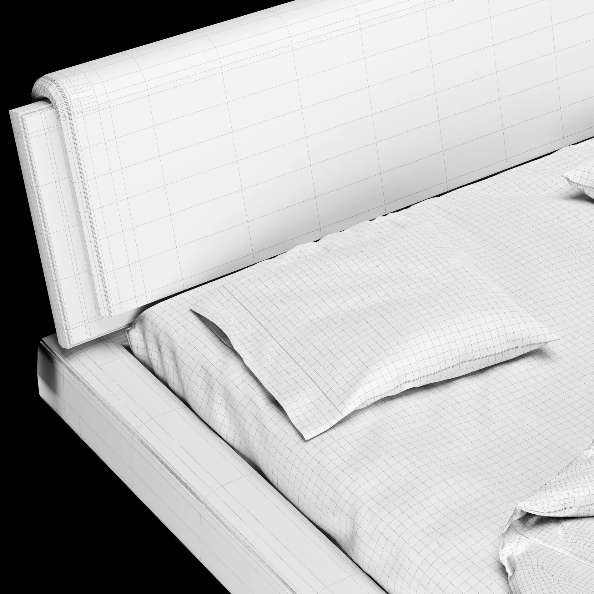 Bed with pillows and blanket 024 3D model_8