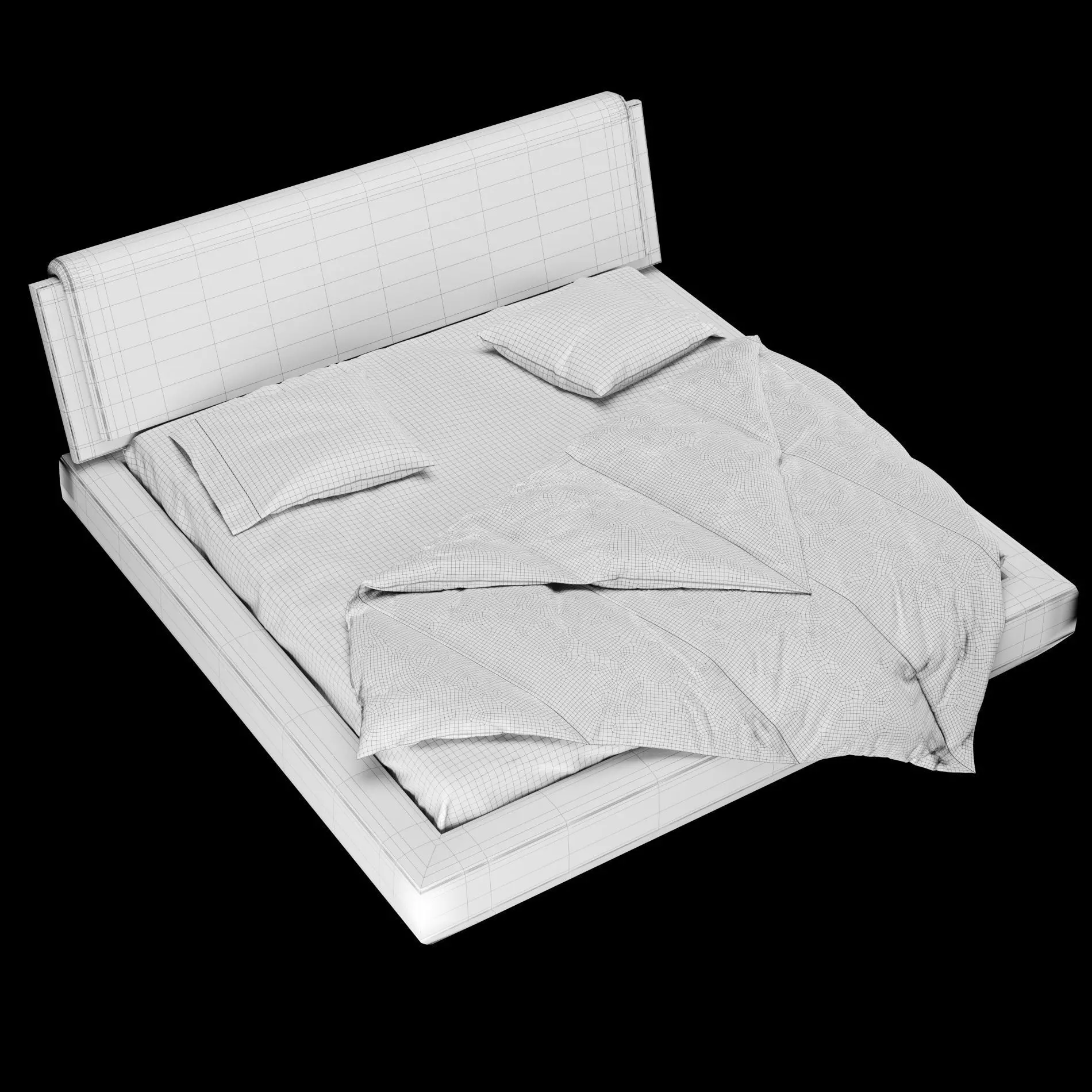 Bed with pillows and blanket 024 3D model_4