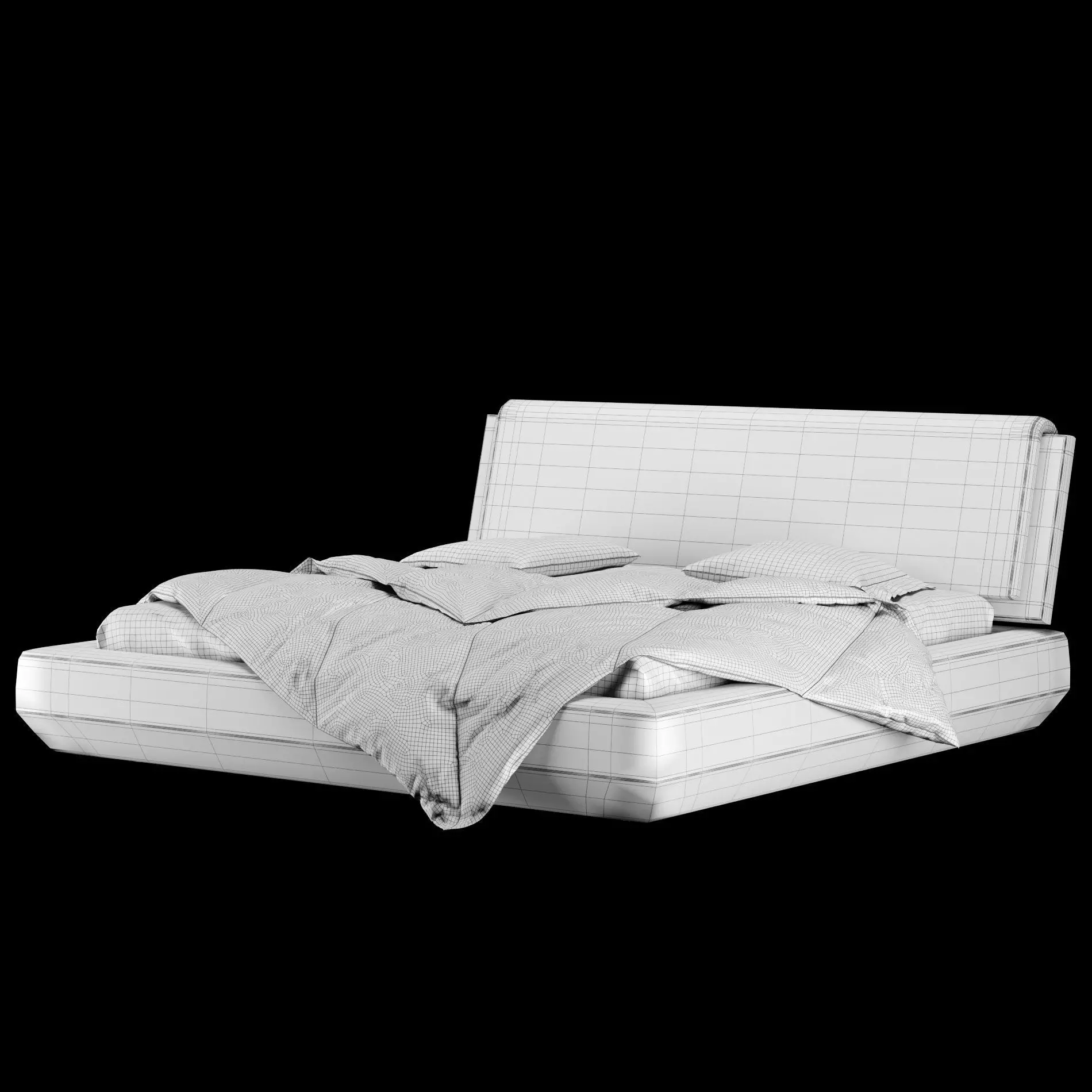 Bed with pillows and blanket 024 3D model_12