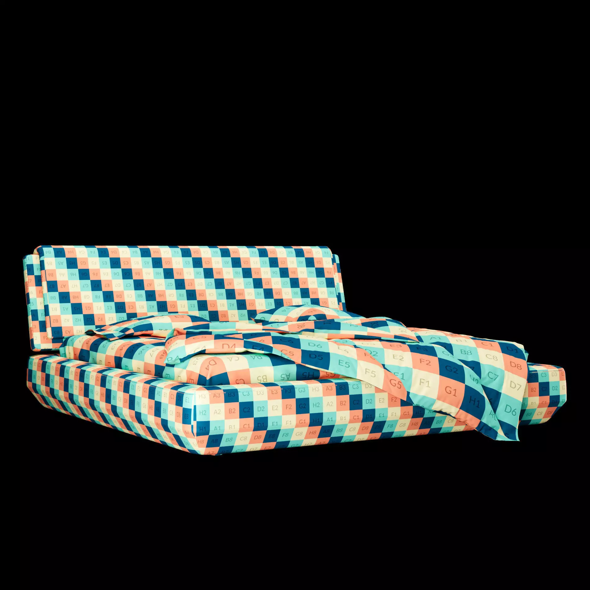 Bed with pillows and blanket 024 3D model_1