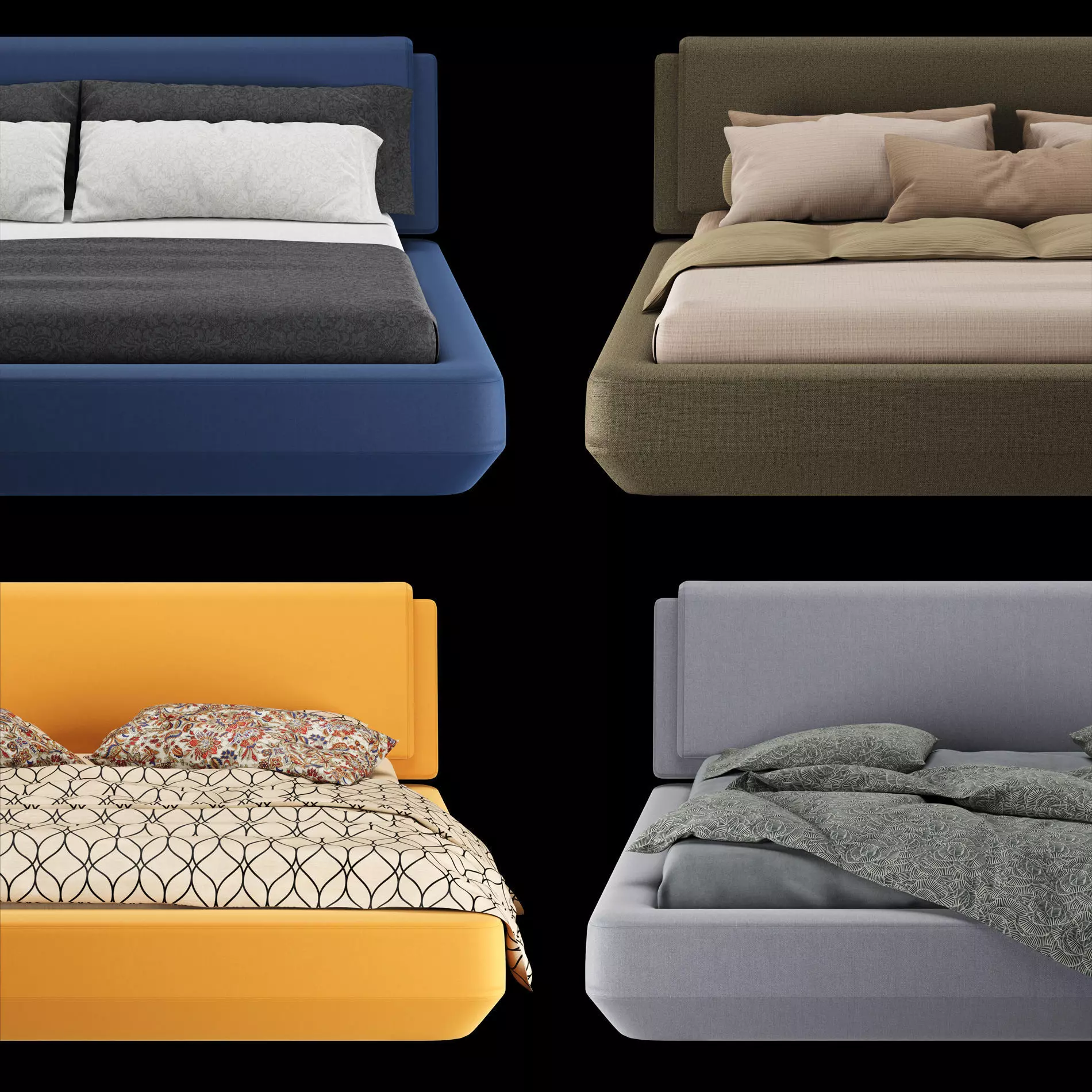 Bed with pillows and blanket set6 3D Model Collection_0