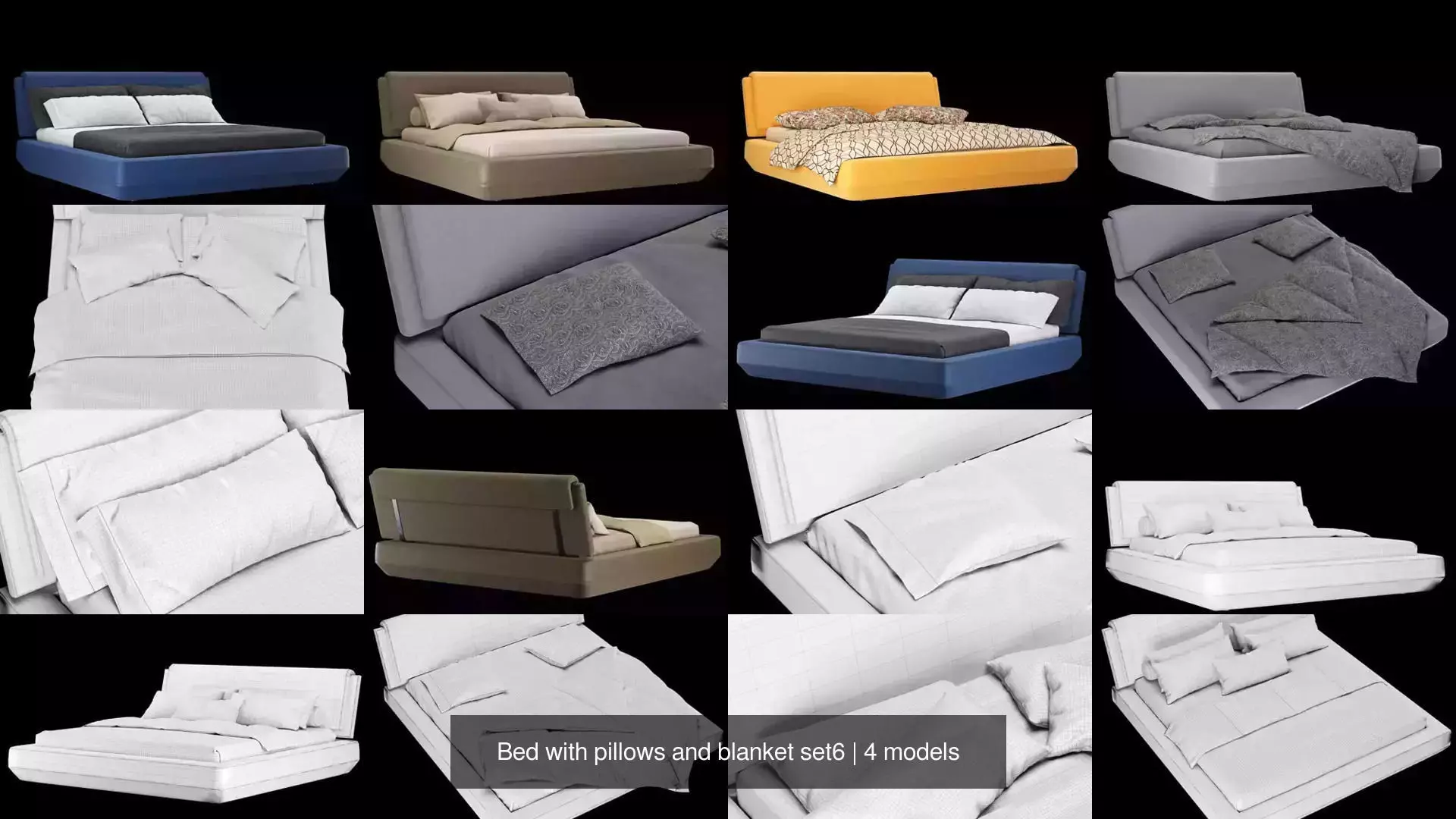 Bed with pillows and blanket set6 3D Model Collection_1