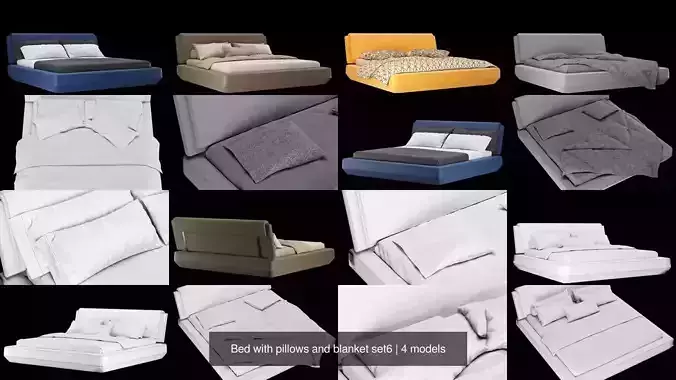 Bed with pillows and blanket 4 models of bed set 6