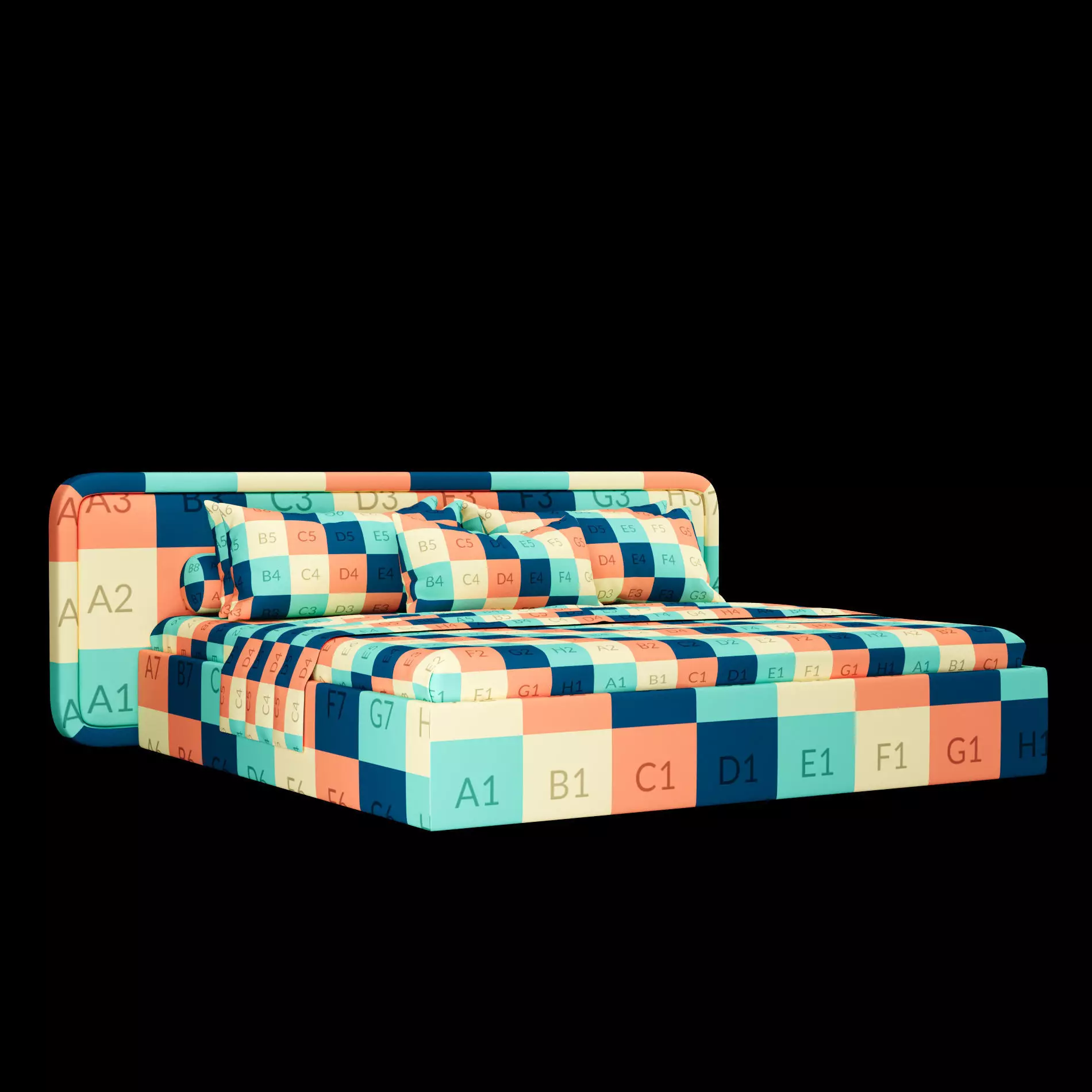 Bed with pillows and blanket 025 3D model_1