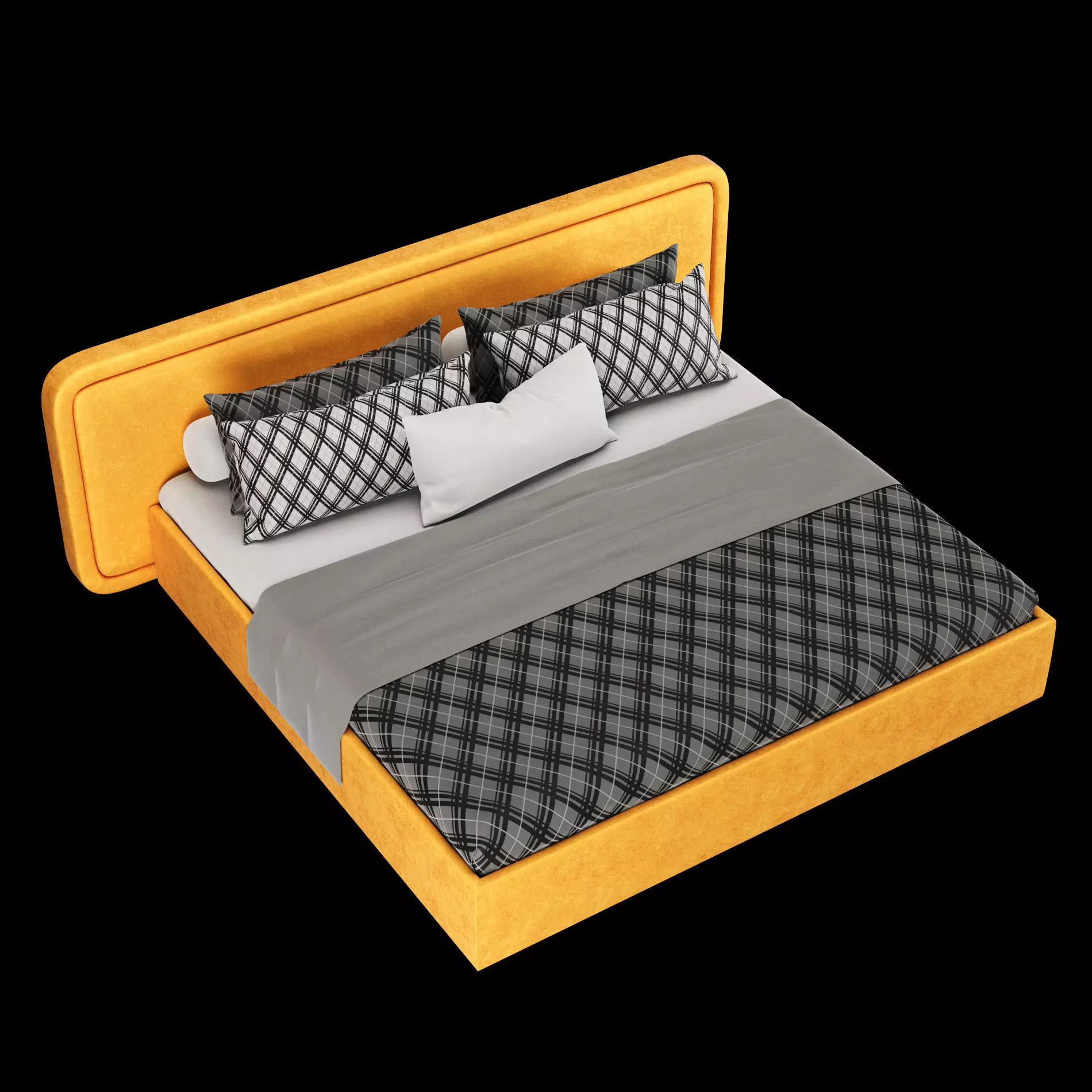 Bed with pillows and blanket 025 3D model_3