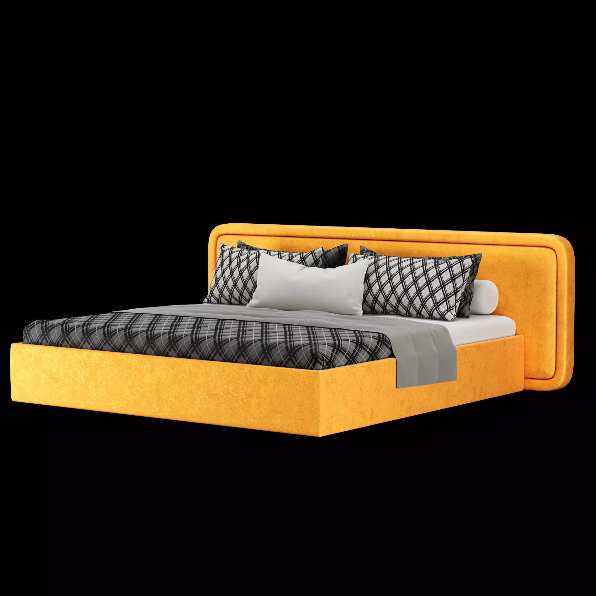 Bed with pillows and blanket 025 3D model_11