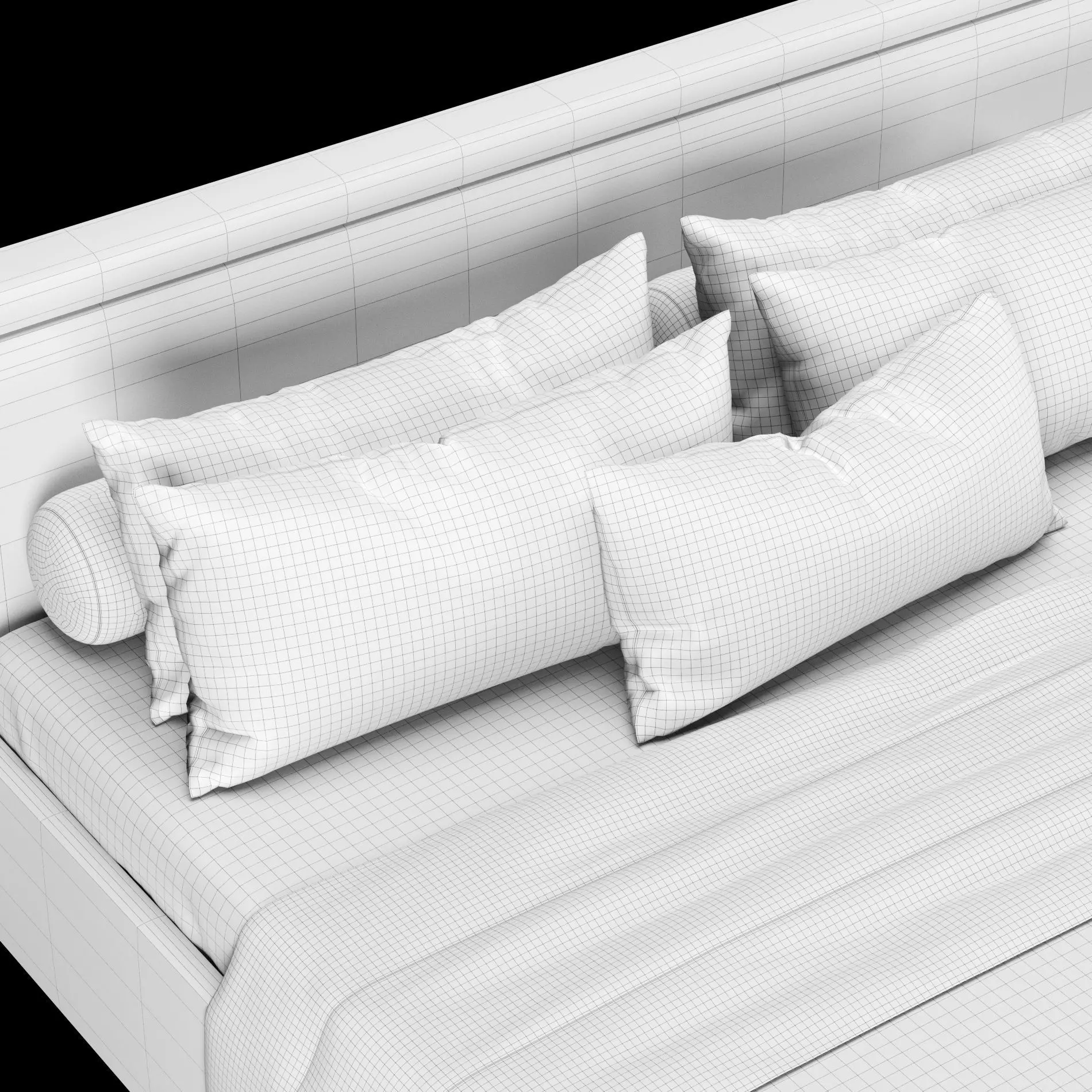 Bed with pillows and blanket 025 3D model_8