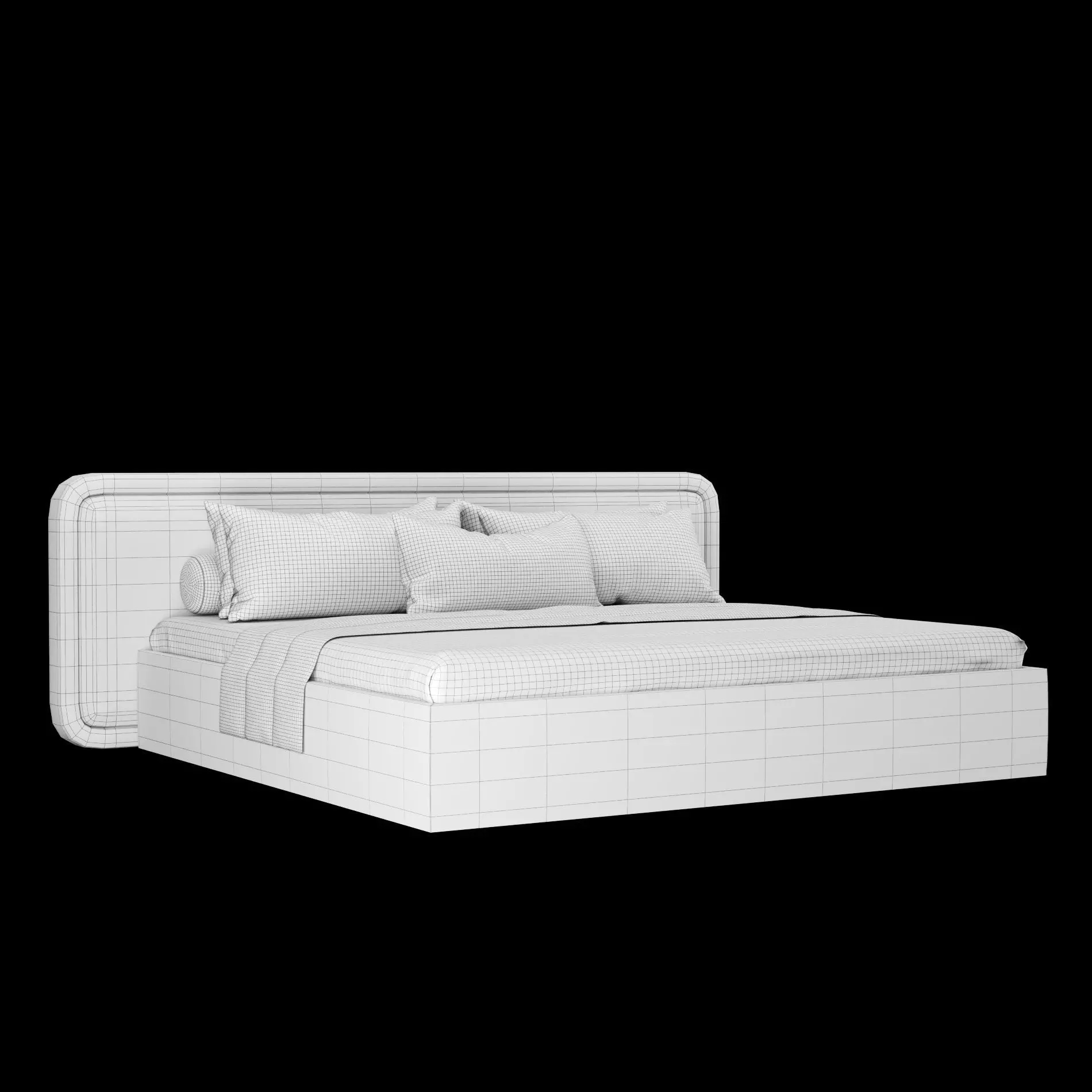 Bed with pillows and blanket 025 3D model_2