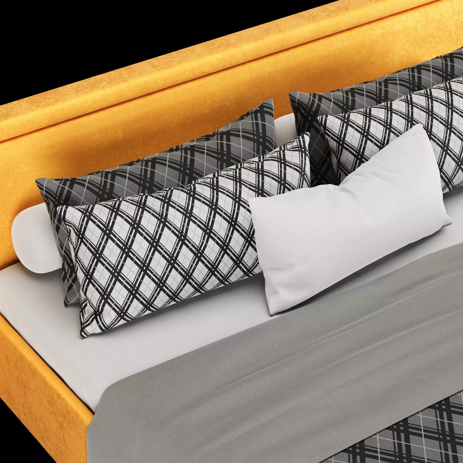 Bed with pillows and blanket 025 3D model_7