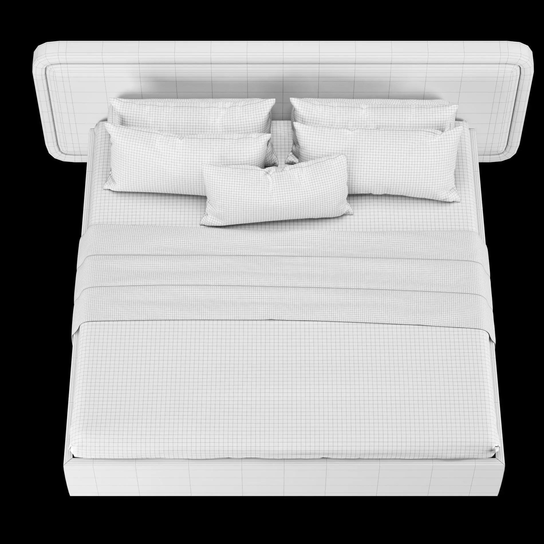 Bed with pillows and blanket 025 3D model_10