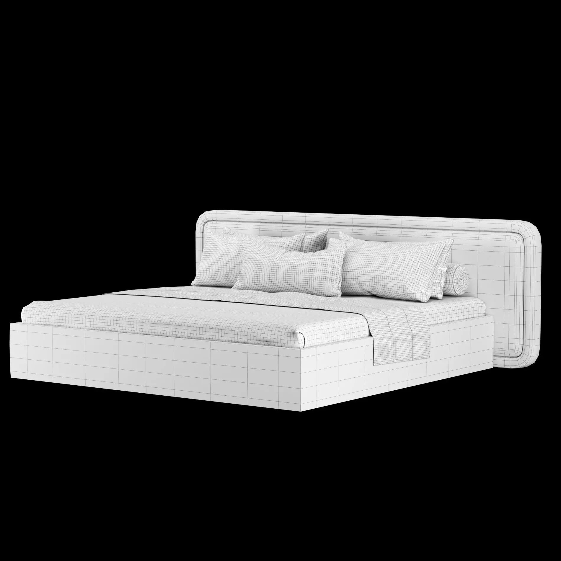 Bed with pillows and blanket 025 3D model_12