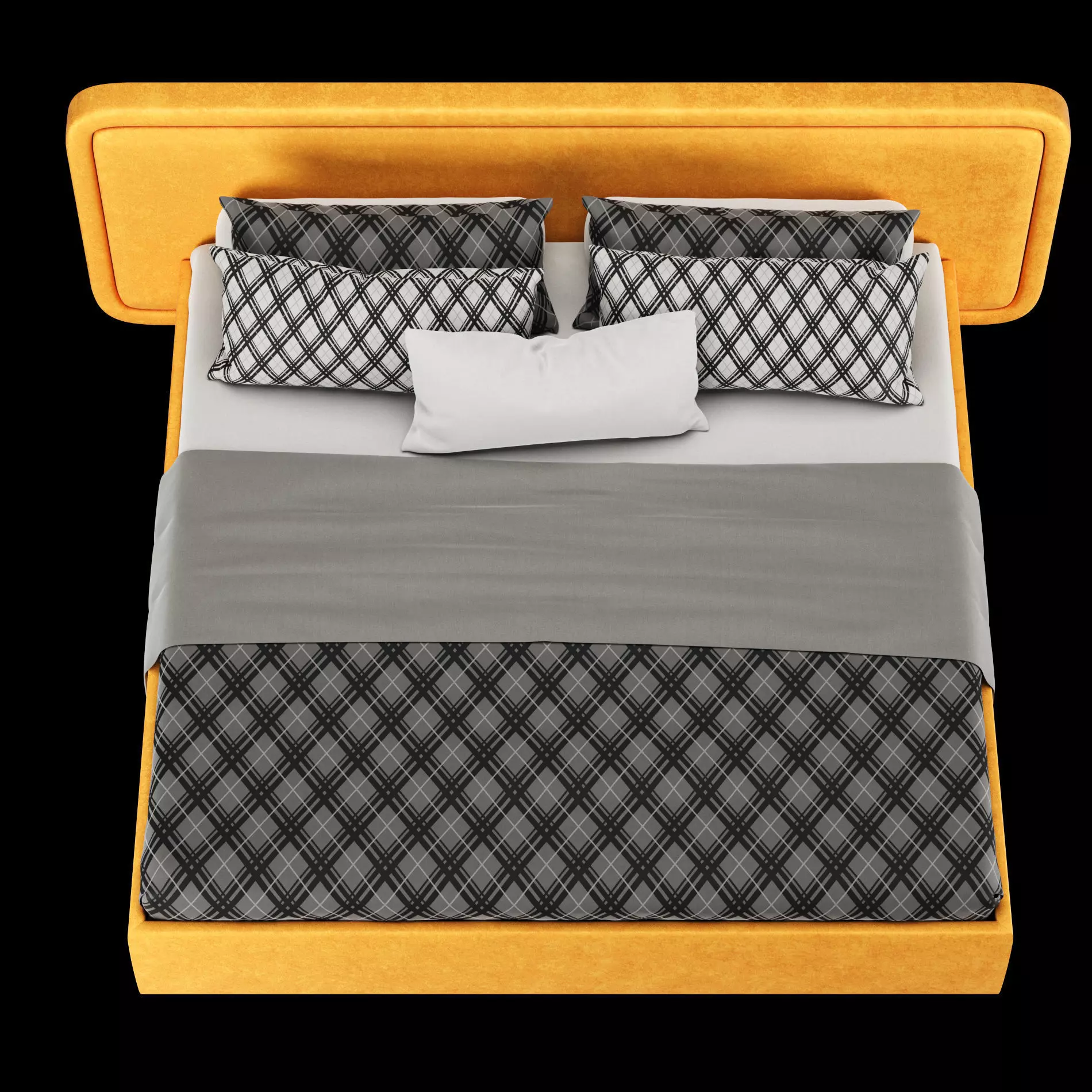 Bed with pillows and blanket 025 3D model_9