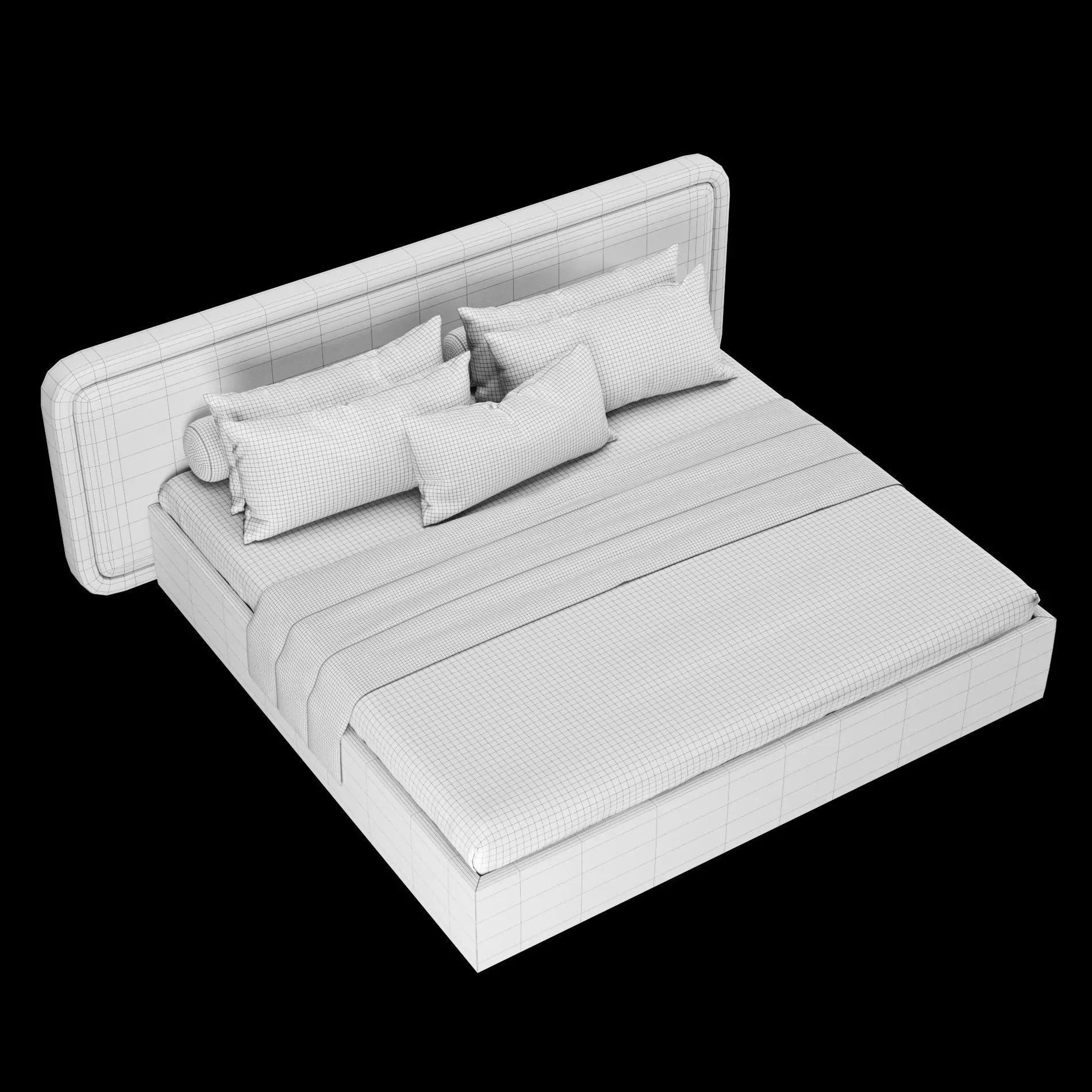 Bed with pillows and blanket 025 3D model_4