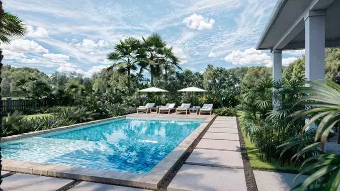 Tropical Backyard Exterior Scene