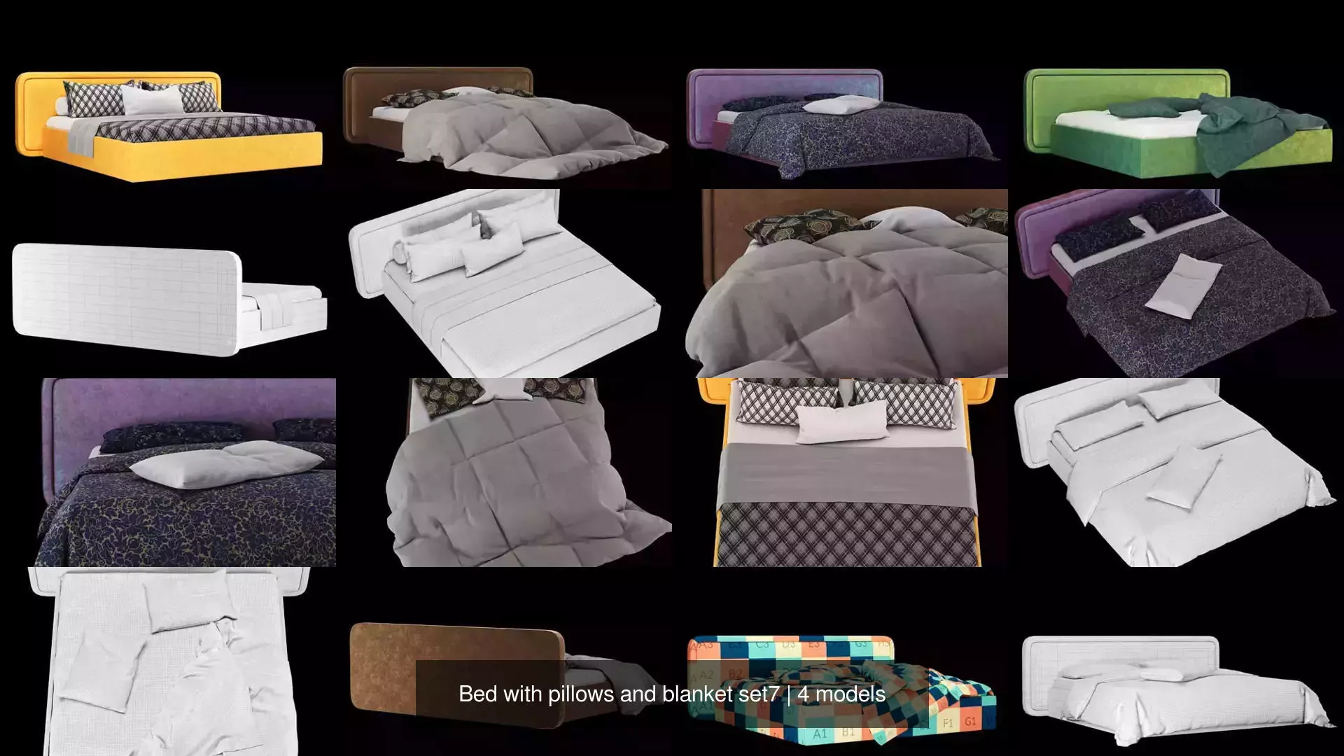 Bed with pillows and blanket set7 3D Model Collection_1