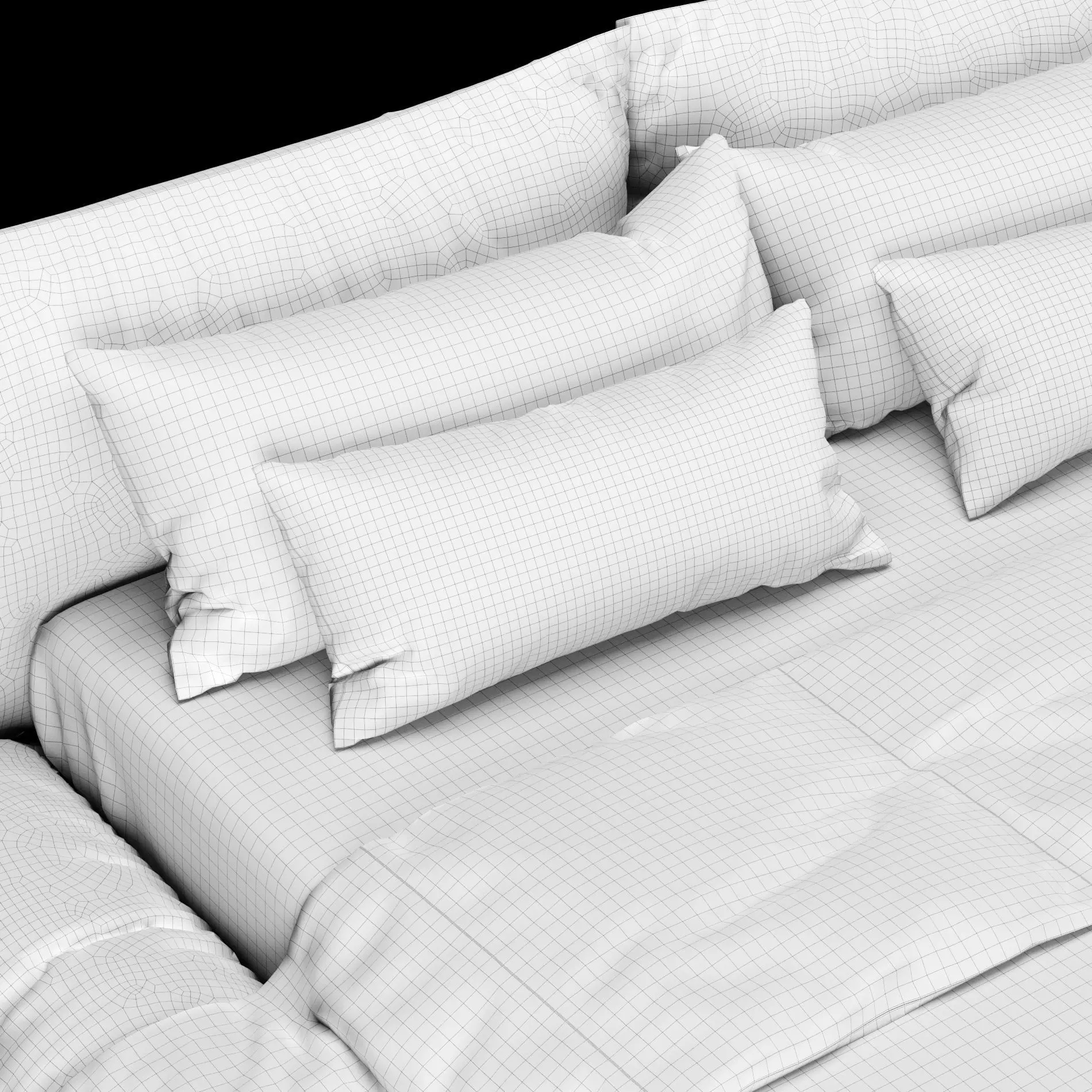 Bed with pillows and blanket 029 3D model_8