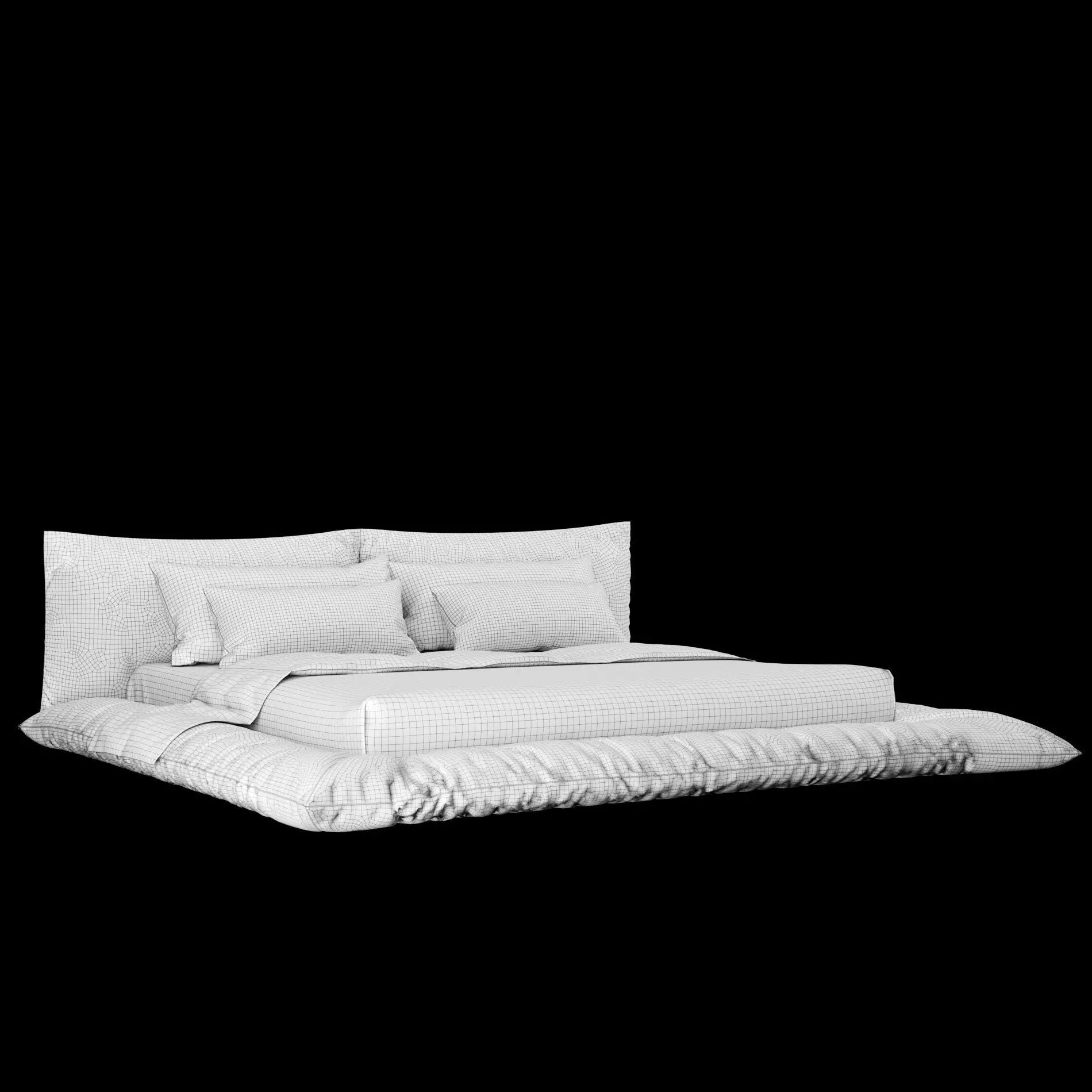 Bed with pillows and blanket 029 3D model_2