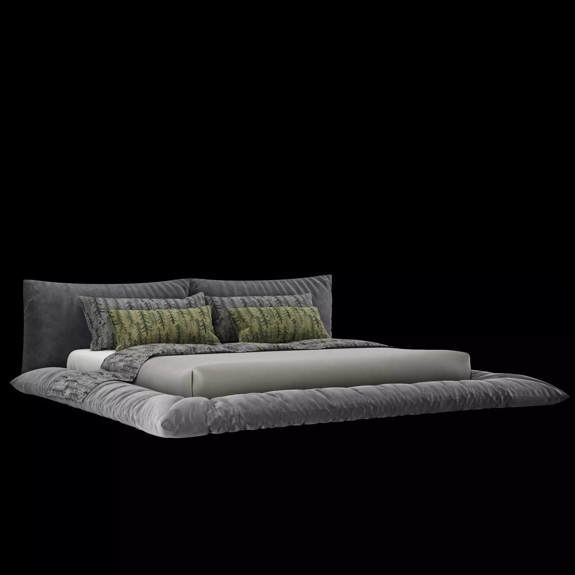Bed with pillows and blanket 029 3D model_0