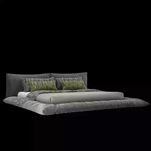 Modern fabric upholstered double bed with bedding set  029