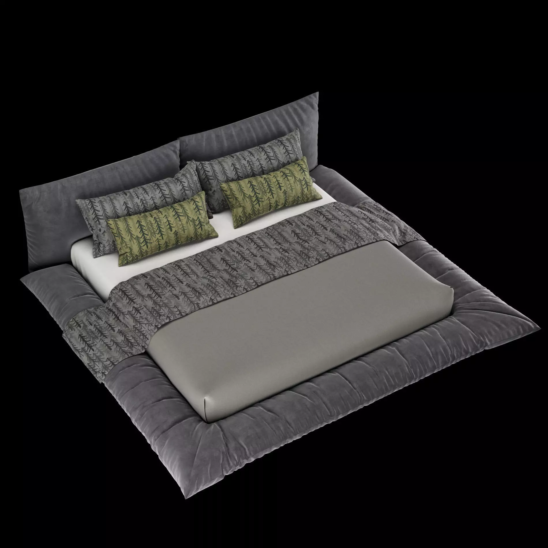 Bed with pillows and blanket 029 3D model_3