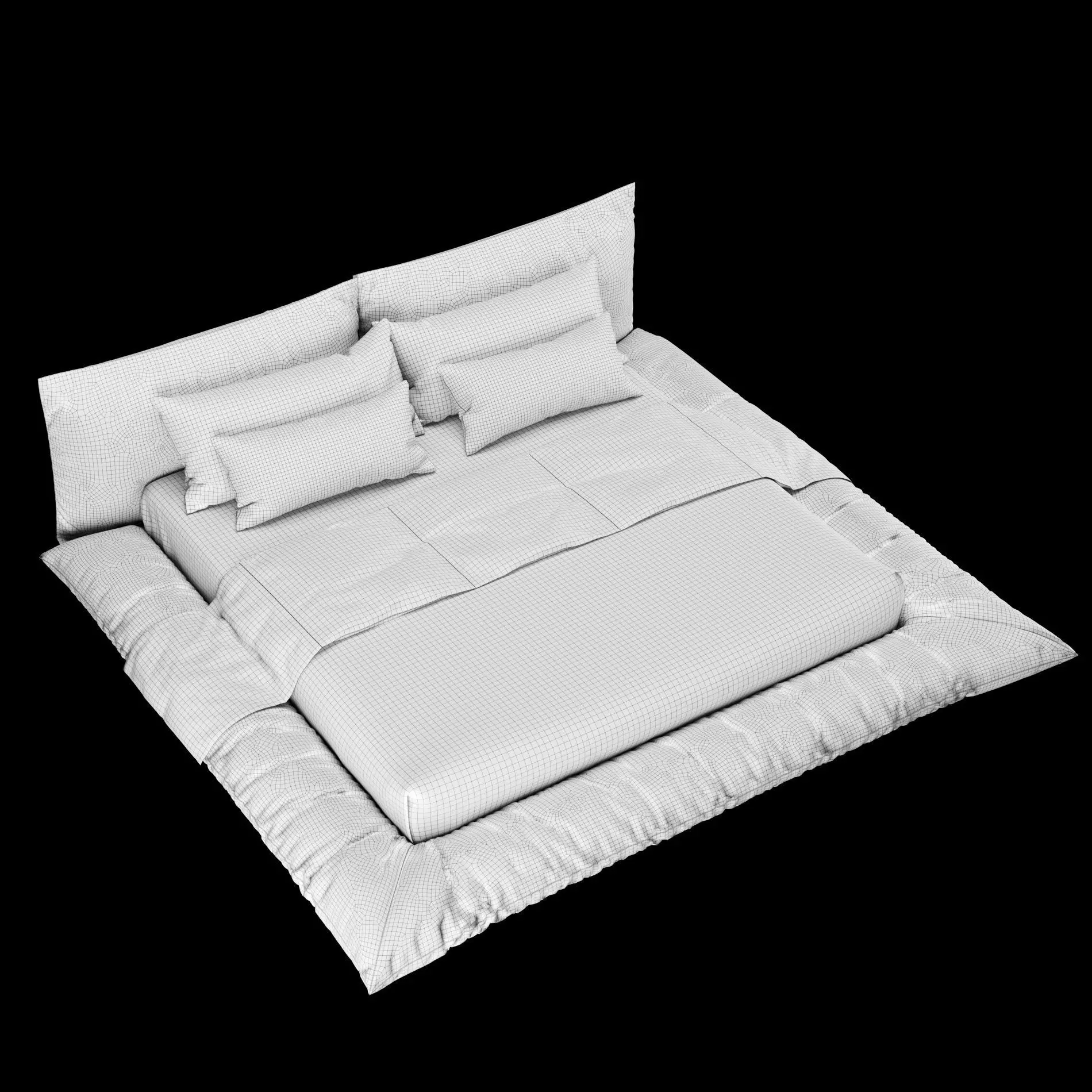 Bed with pillows and blanket 029 3D model_4