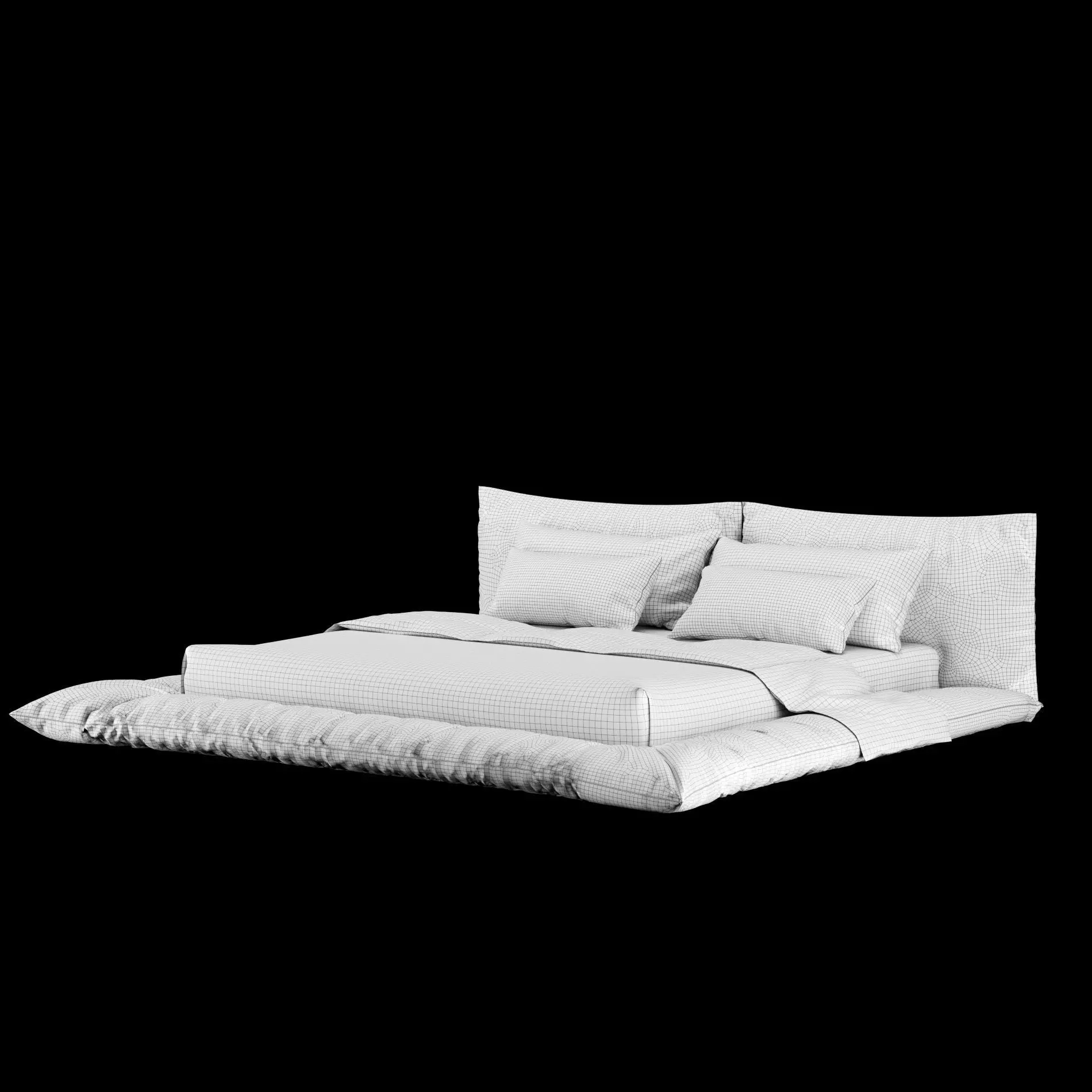 Bed with pillows and blanket 029 3D model_12