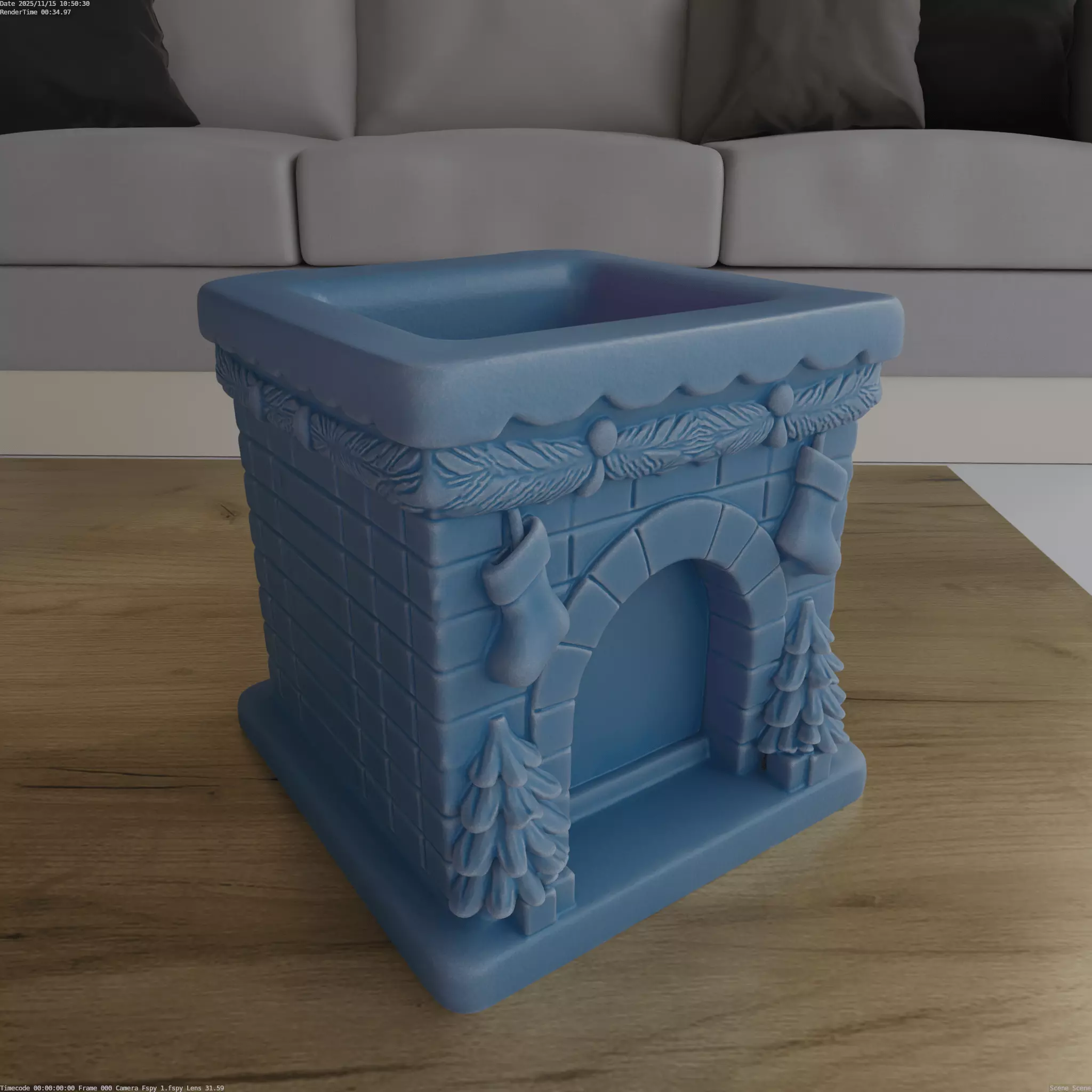 Cozy Christmas Fireplace Planter Candy Box 3D Print STL 3D print model_3