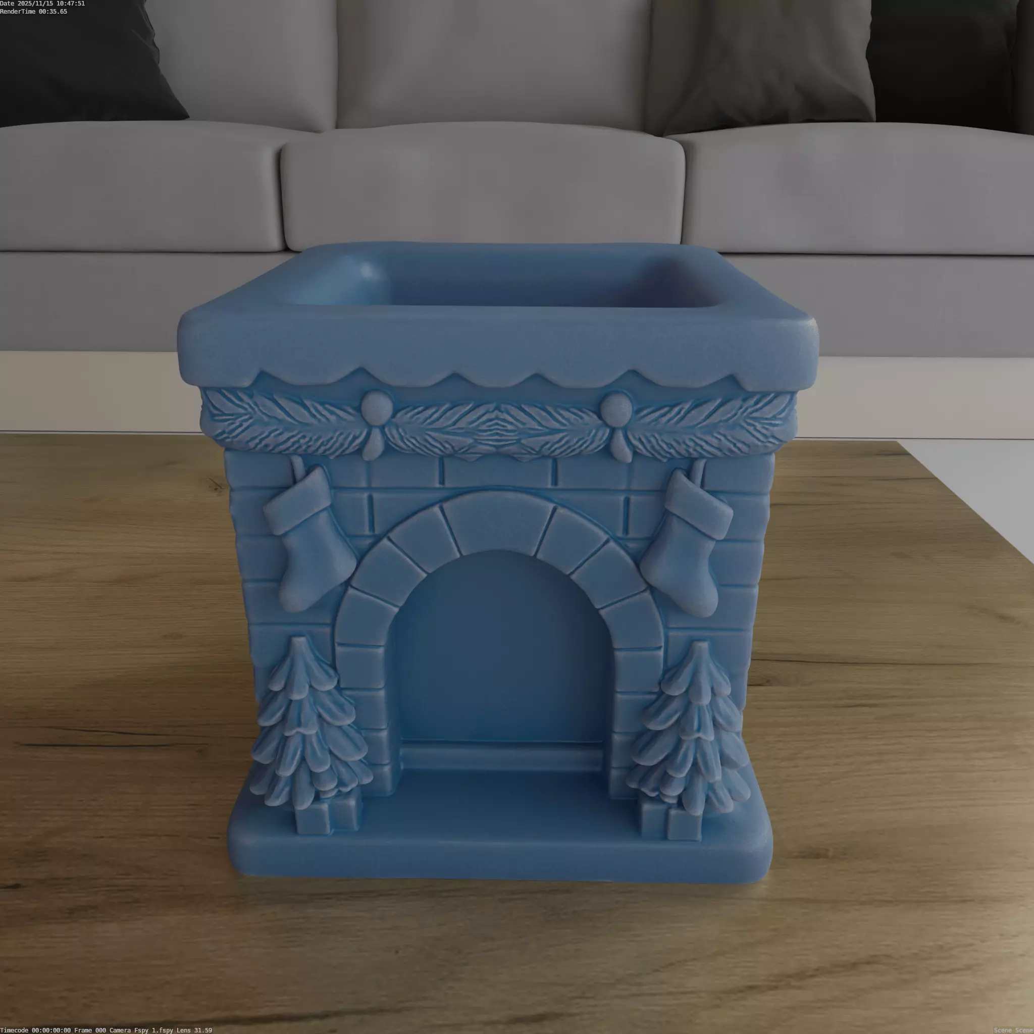 Cozy Christmas Fireplace Planter Candy Box 3D Print STL 3D print model_0