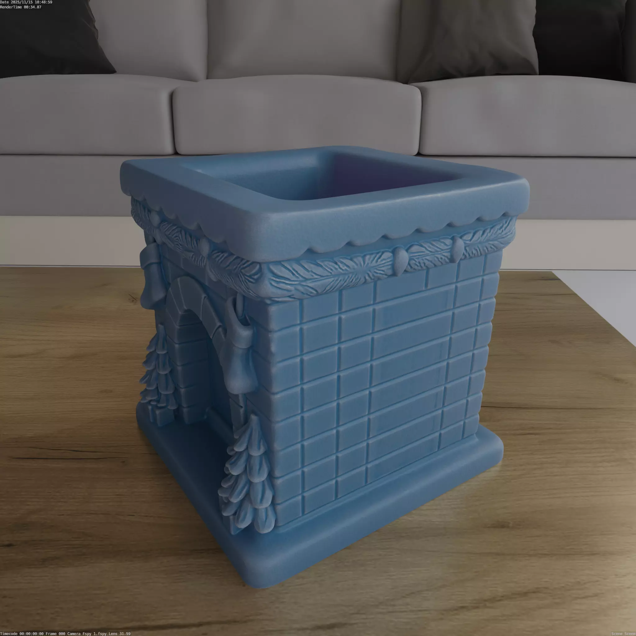 Cozy Christmas Fireplace Planter Candy Box 3D Print STL 3D print model_1