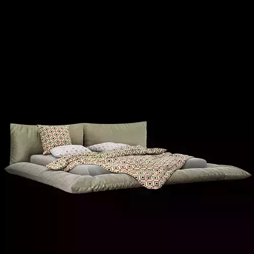 Modern fabric upholstered double bed with bedding set 030