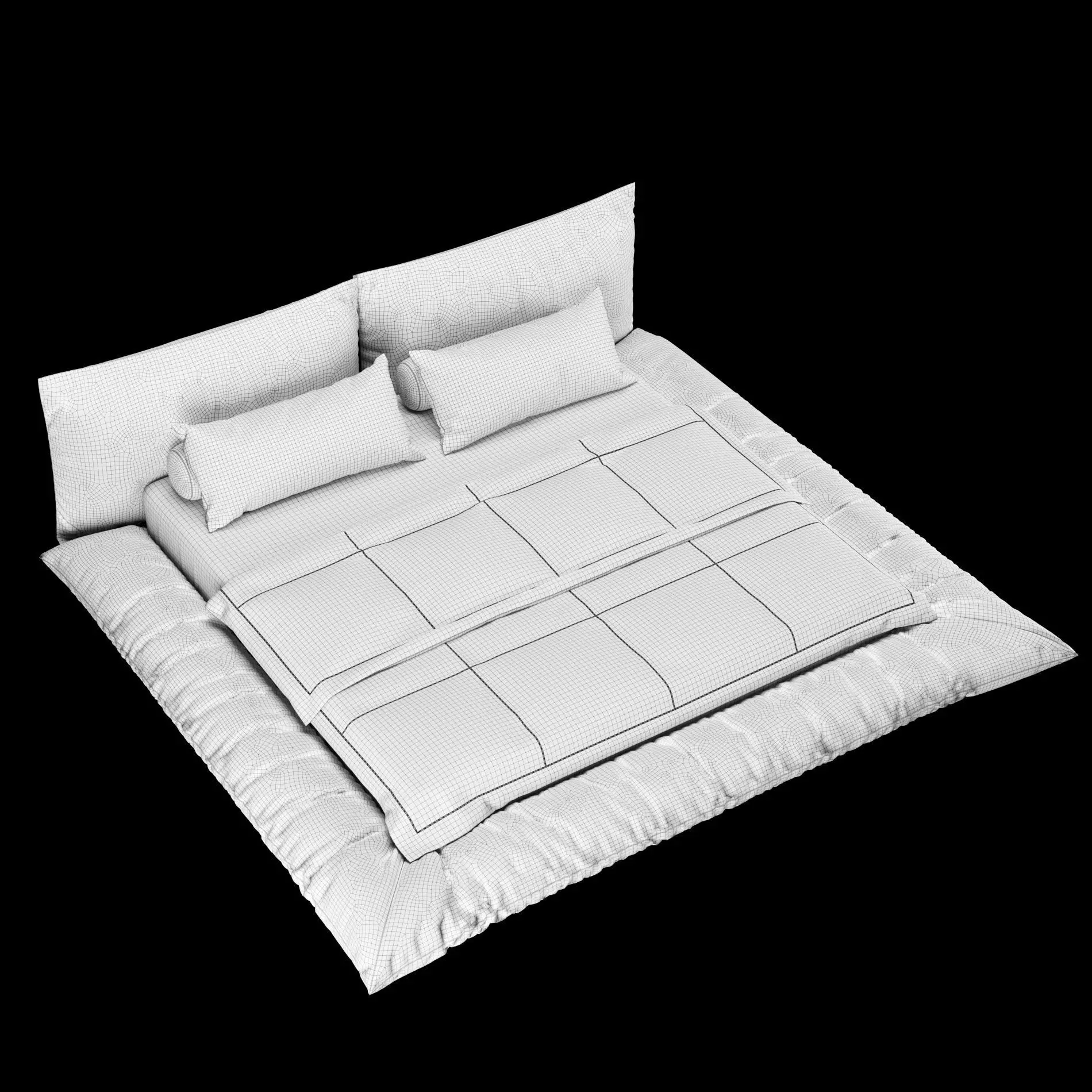 Bed with pillows and blanket 031 3D model_4